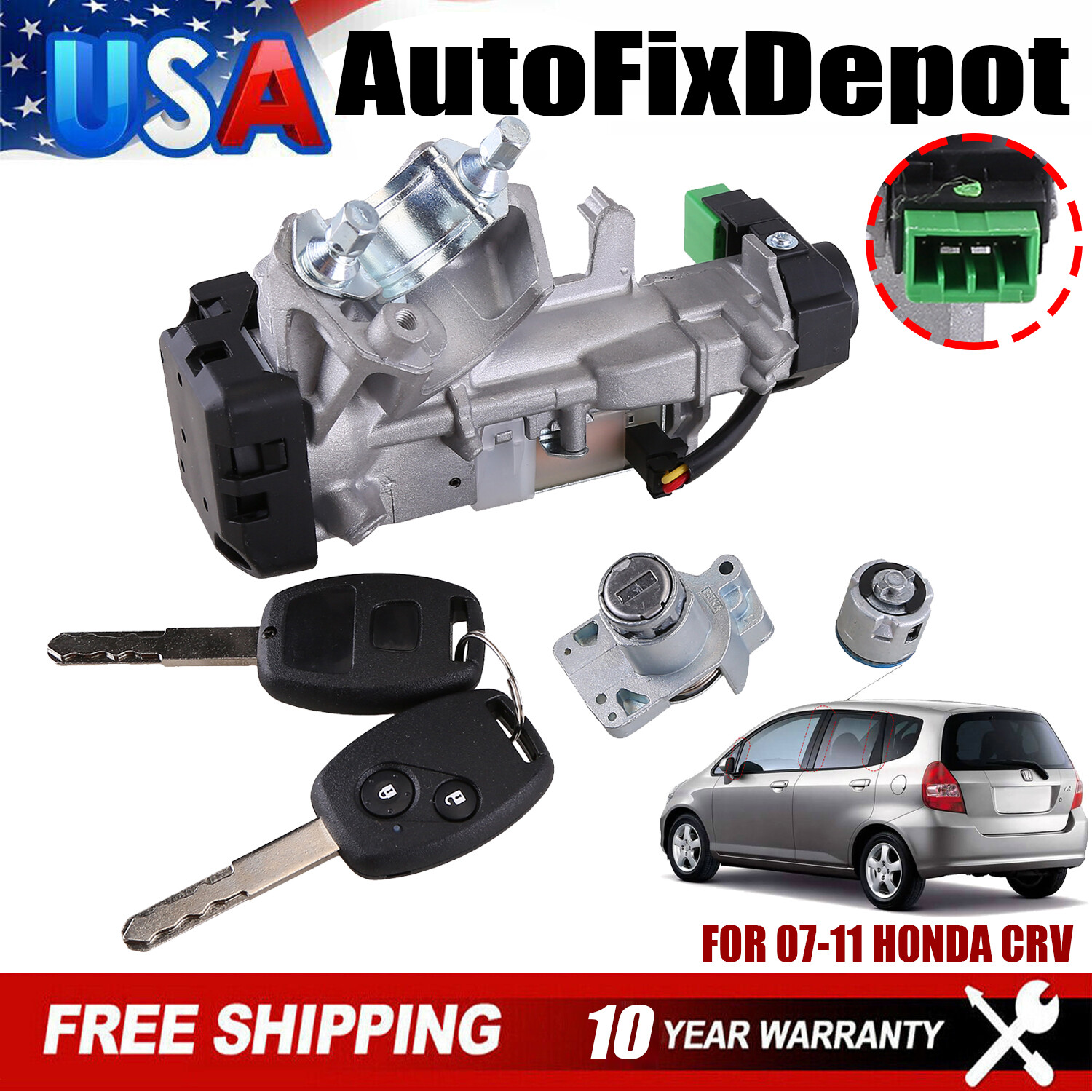 For 07-11 CRV IGNITION & DOOR LOCK CYLINDER SWITCH ASSEMBLY SET W/ 2 REMOTE KEYS