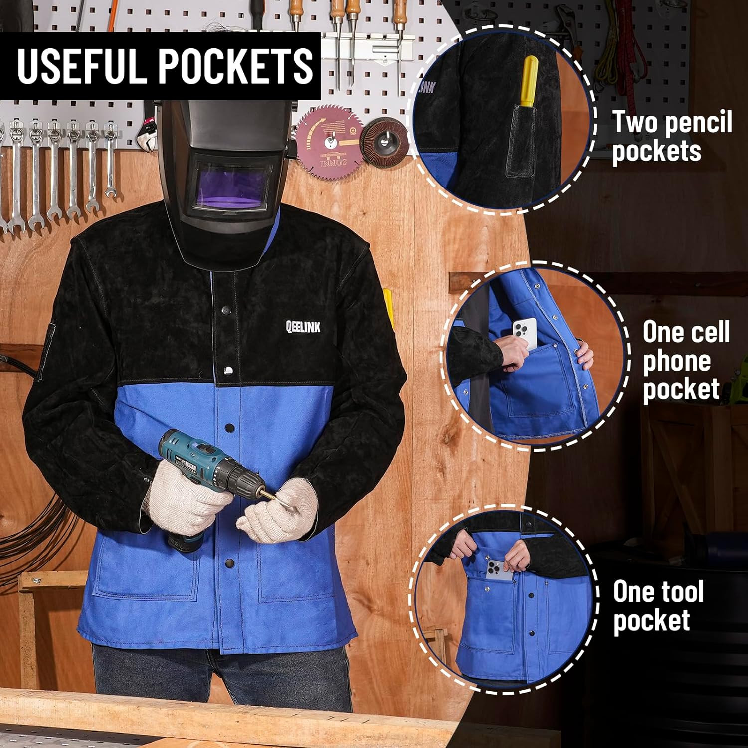 Welding Jacket Split Leather Sleeves | Premium Flame Resistant Cotton Body Welde
