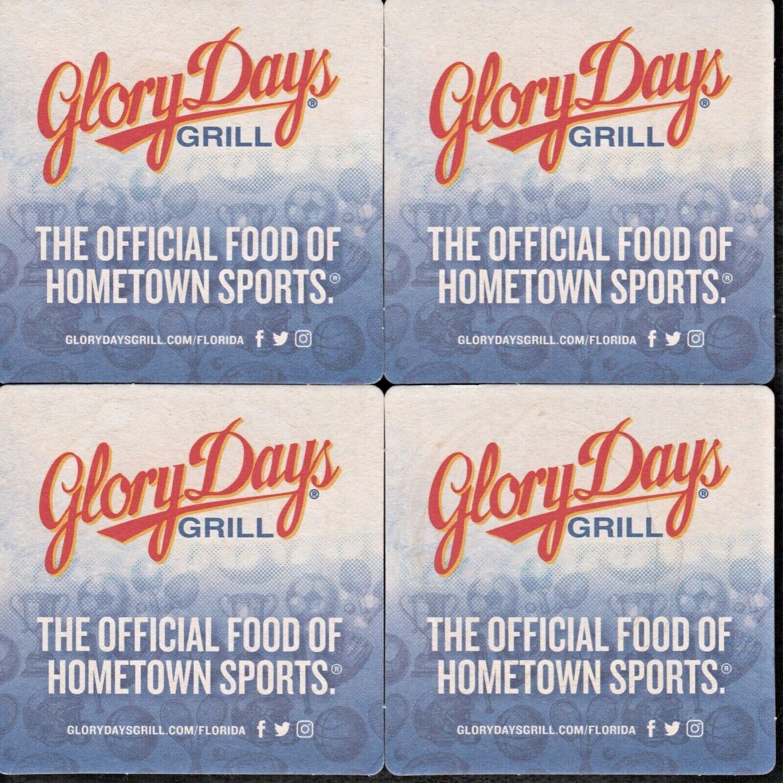8 Glory Days Sarasota, FL Drink Coasters (New and unused)