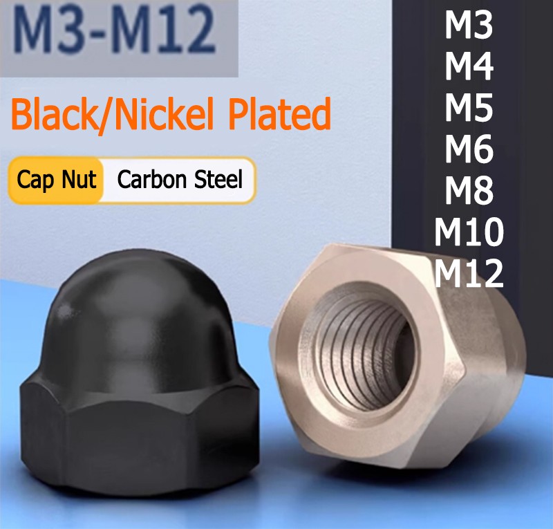 Black/Nickel Plated Carbon Steel Cap Nut Decorative Ball Head Screw Cap M3/4-M12