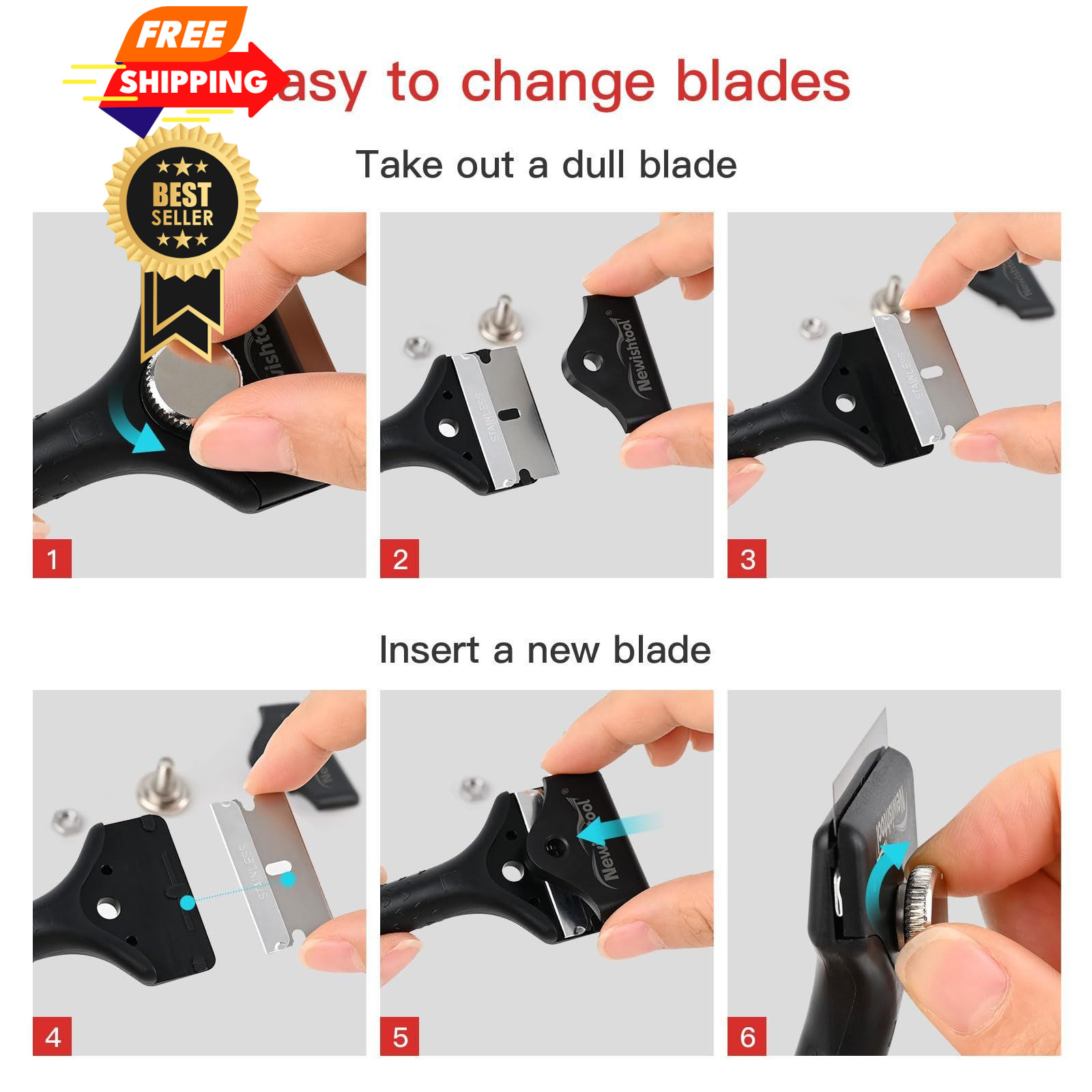 NEWISHTOOL Long Handle Scraper Tool Kit includes 2 Pcs Razor Blade Scraper...