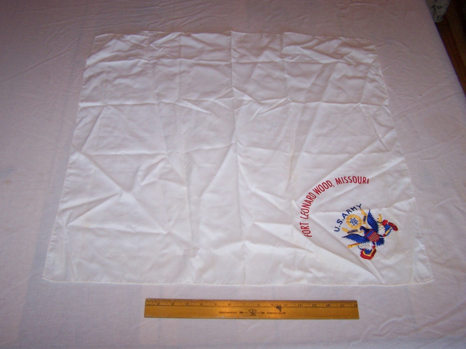 Vintage U.S. ARMY Acetate Souvenir Scarf Handkerchief FORT LEONARD WOOD MISSOURI