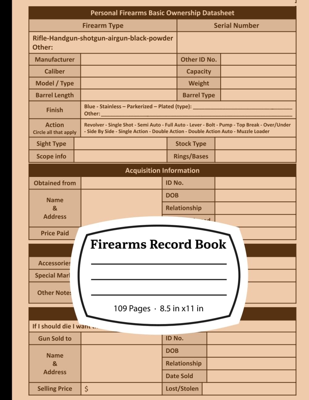 Firearms Record Book: Record Keeping Book for Tracking Gun Inventory