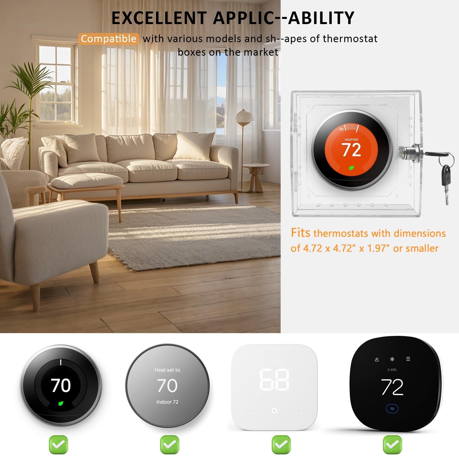 PILISPARK Thermostat Lock Box with Key Cover Universal Transparent