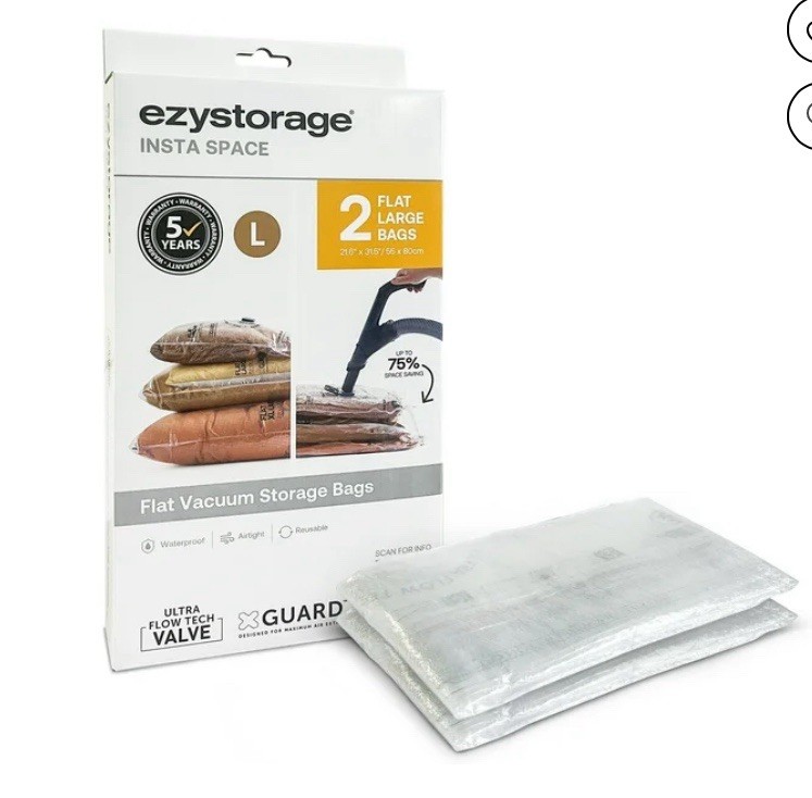 2 Flat Large Bags Ezystorage Insta Space Flat Vacuum Clothes Storage 21.6”x31.5”