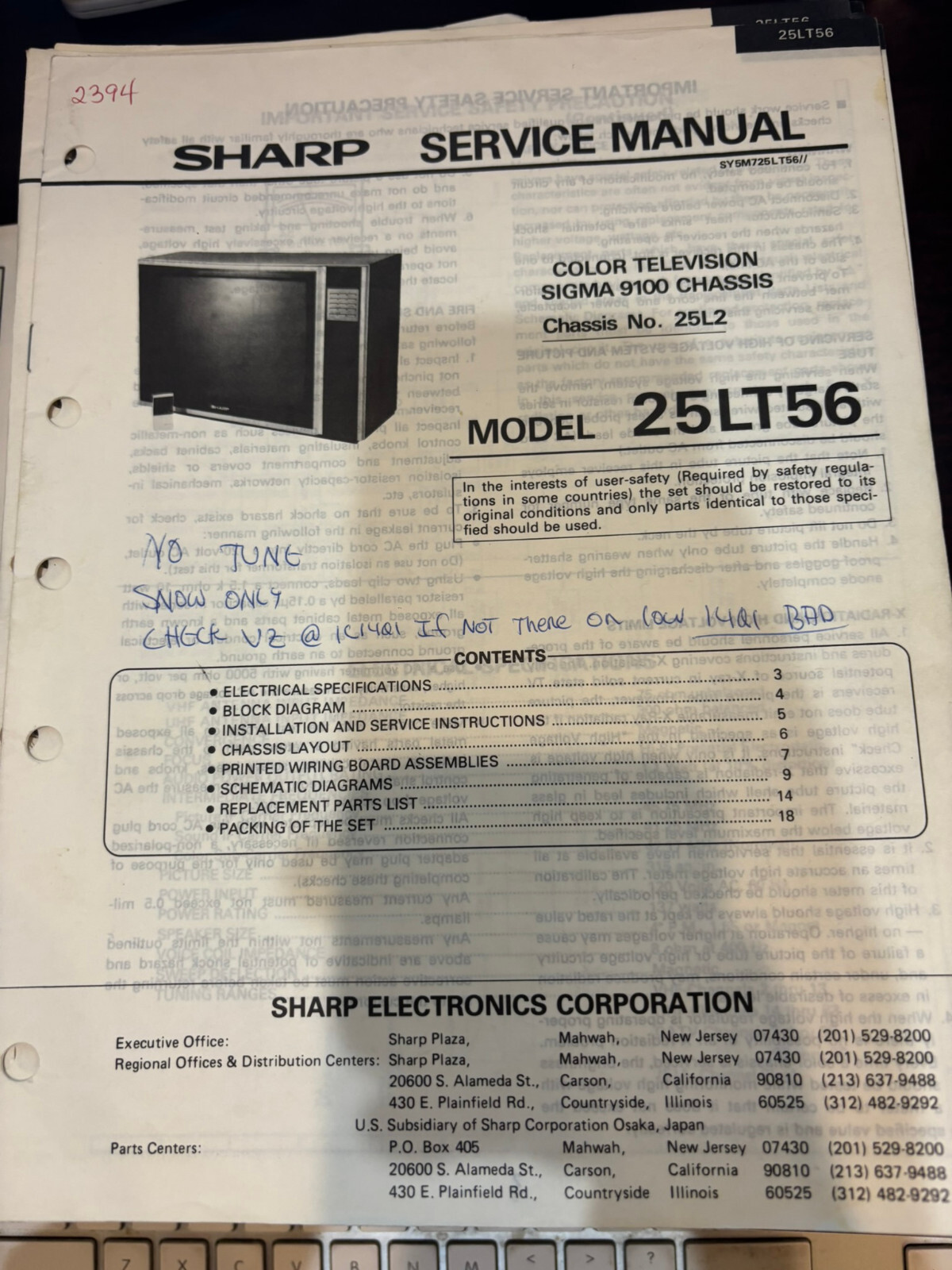 ORIG. SHARP 25LT56 TV Repair & Service Manual *ORIGINAL*