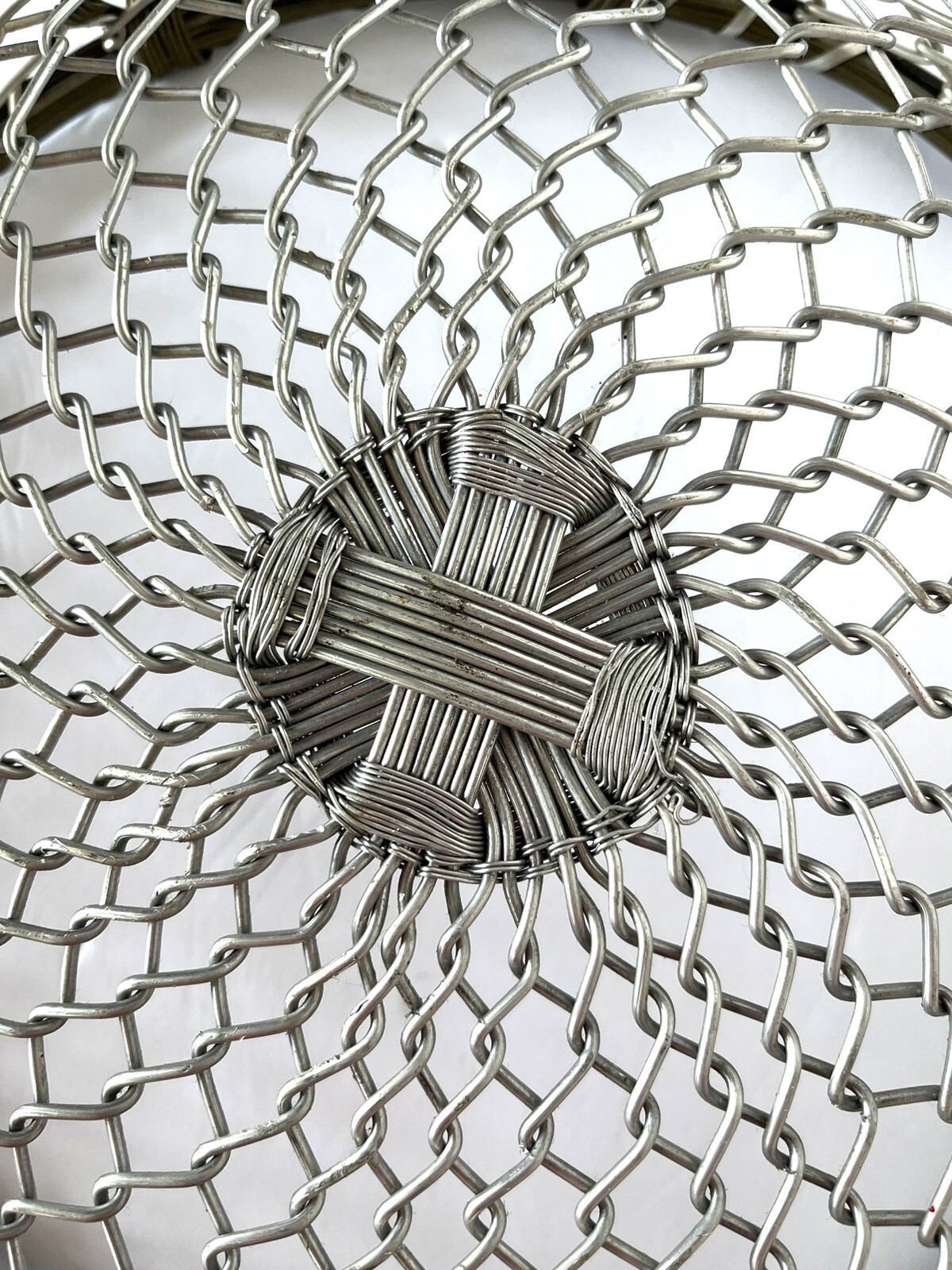 Woven Wire Basket Round Silvertone Kitchen Farmhouse Cabin Industrial Minimal