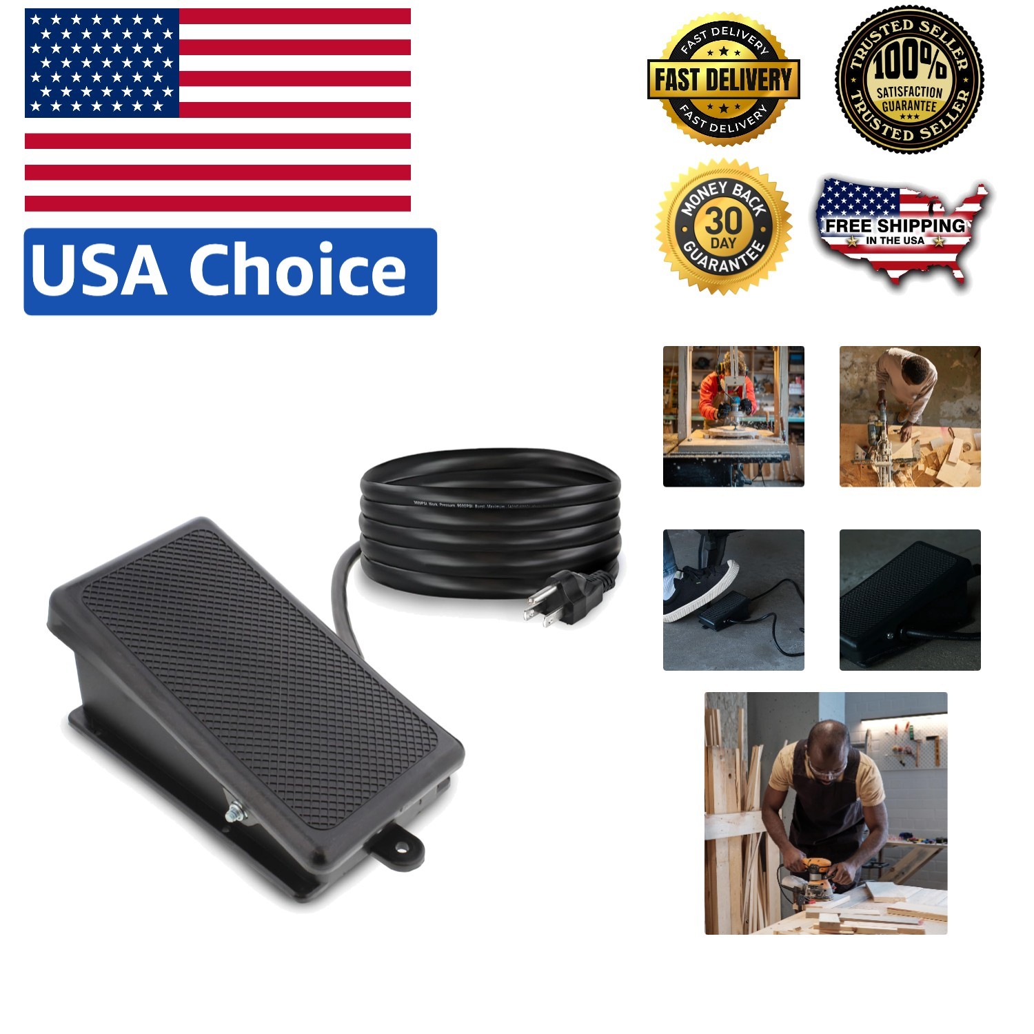 Versatile 115V Foot Switch with 15 Amp Capacity for Crafts and Woodworking