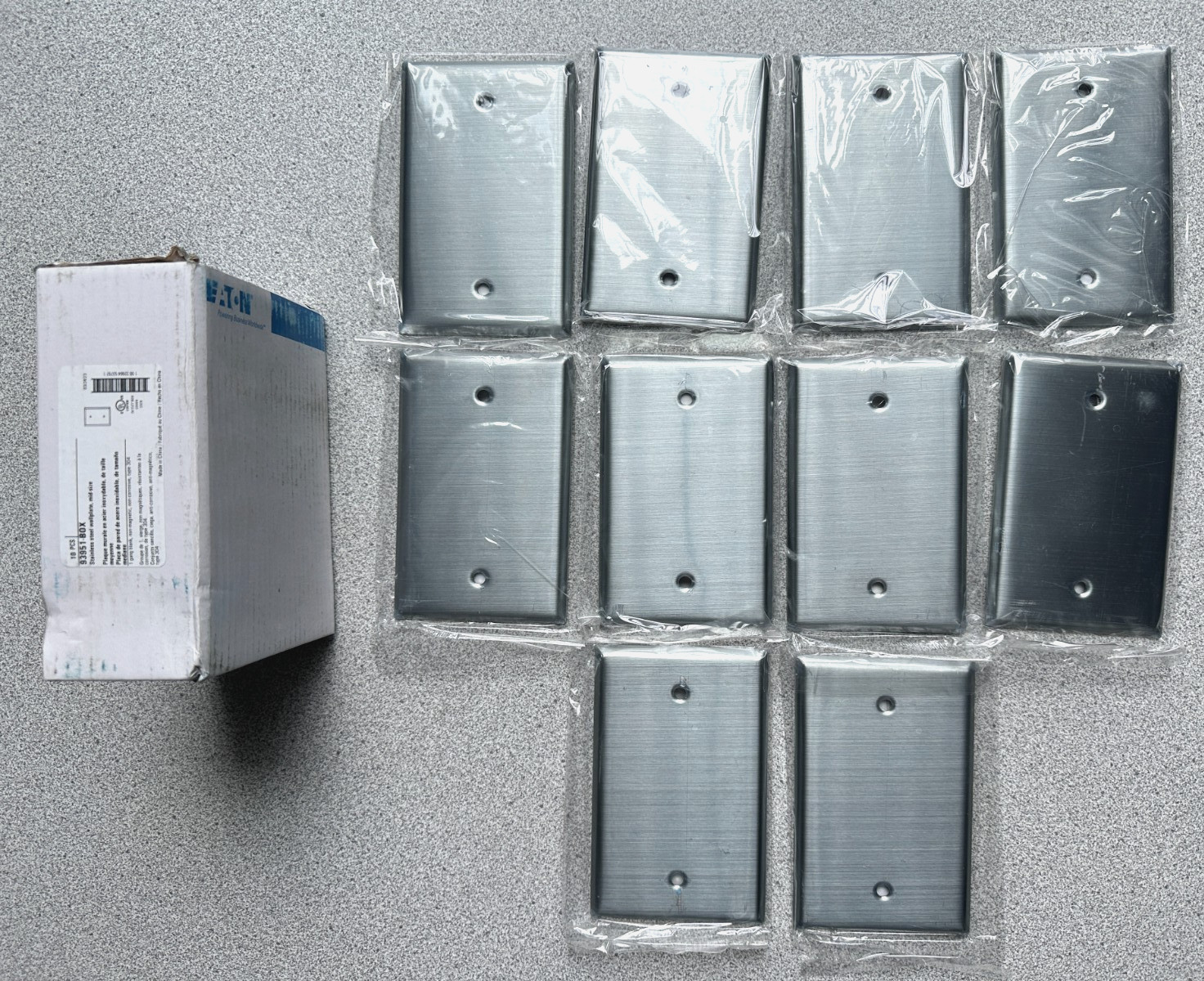 NEW Lot of 10 EATON 1-Gang NON-MAGNETIC Stainless Steel BLANK Wallplates 93151