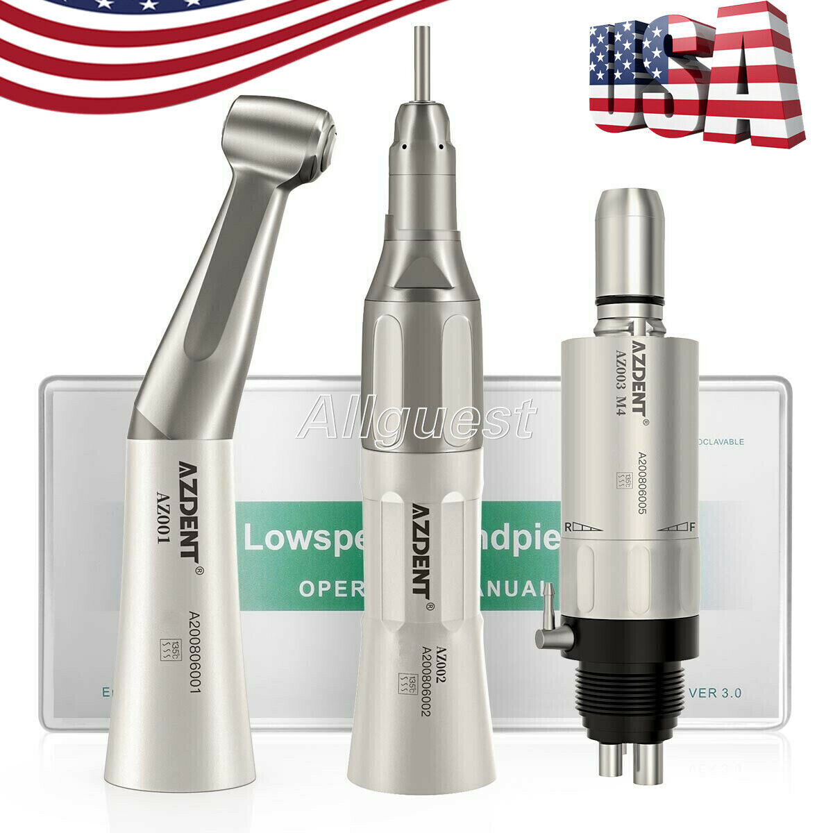 AZDENT Kit pieza de mano dental recto/contra angulo/motor de aire 4 hoyo USA