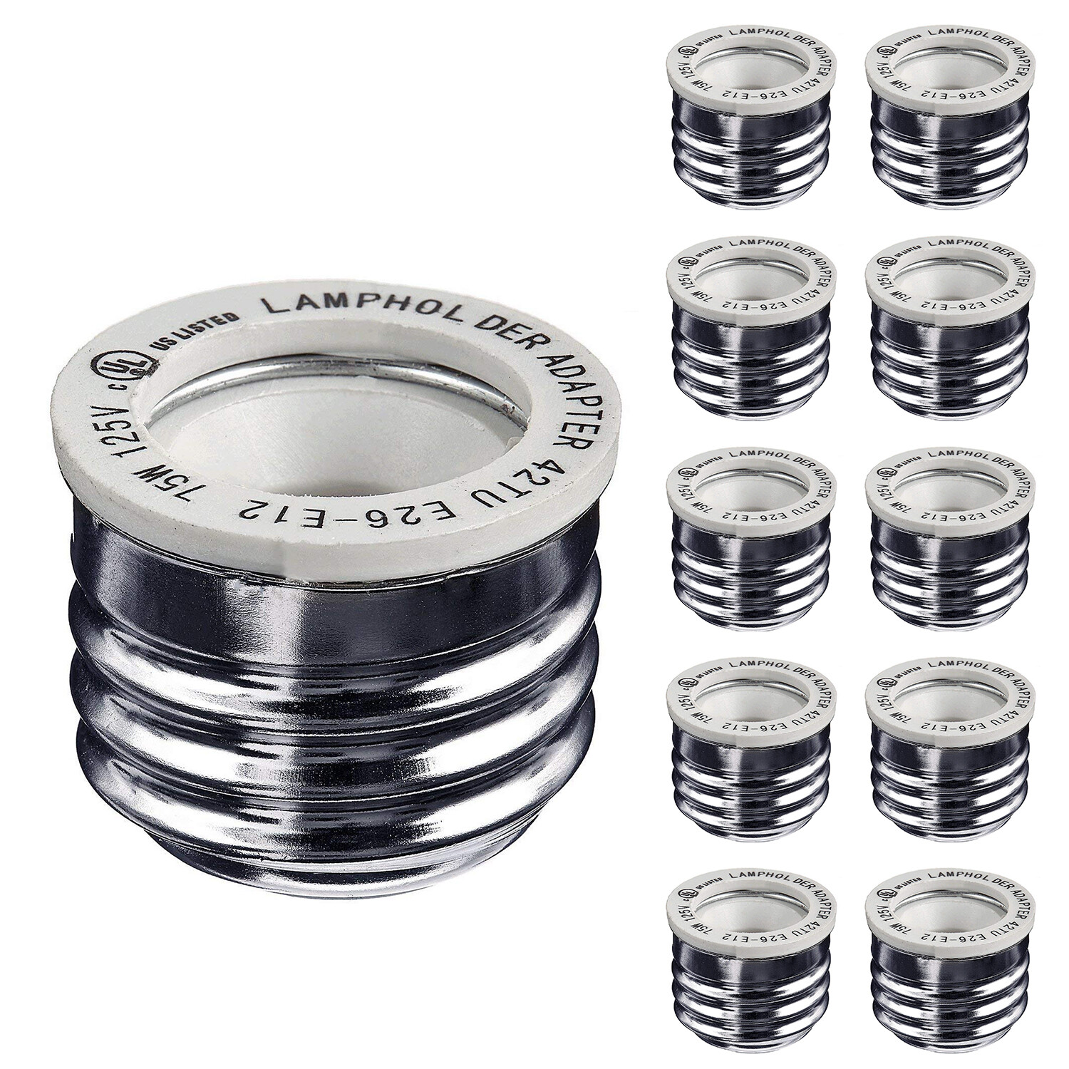 10-Pack E26/E27 to E12 Adapter, Standard Light Bulb to Candelabra Base Socket