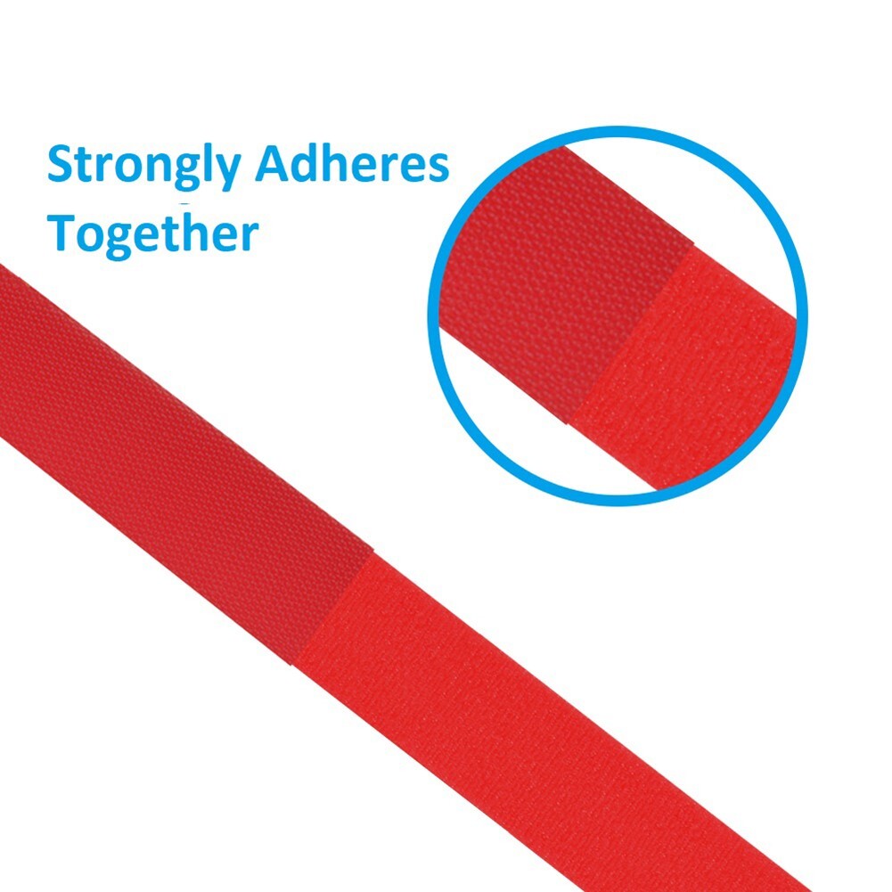 5 Pcs 50FT Roll Reusable Hook Loop Self Attaching Cable Tie Fastening Tape Red