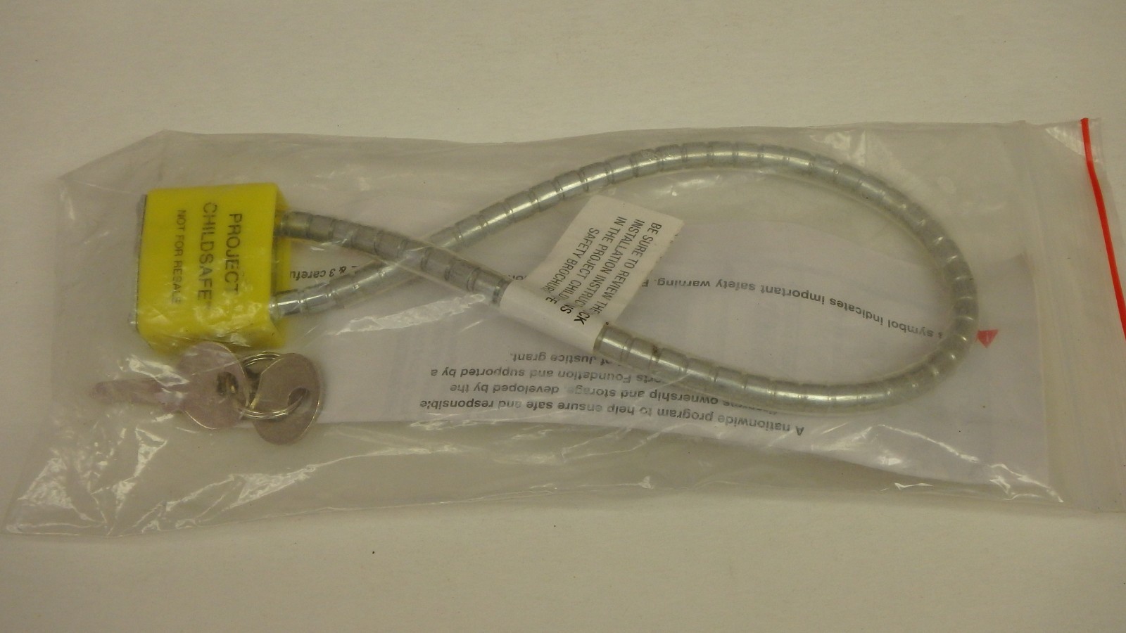 14" Safety Gun Cable Lock  2 Keys Yellow & Chrome  NEW IN PKG