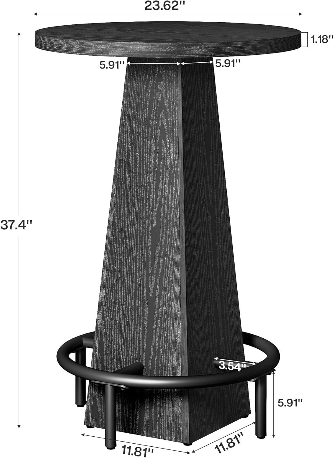 Bar Table, 37.4" High Round Pub Table for Small Bars, Dining Room, Kitchen-Black