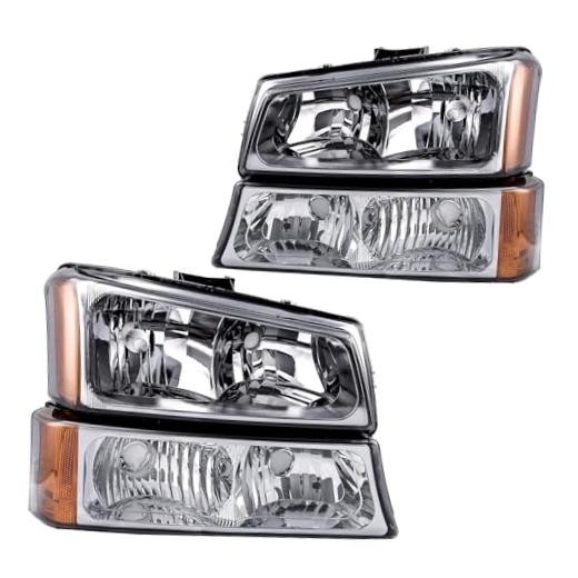 Headlight Assemblies Replacement for 03-06 Silverado 1500/2500 Smoke-Amber