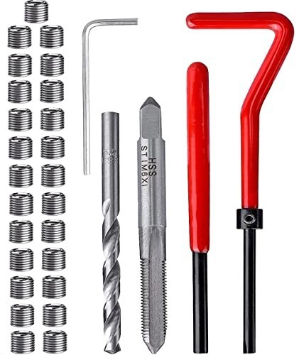 30 Piece M6 x 1.0mm Thread Repair Kit, HSS Drill Helicoil Kit,...