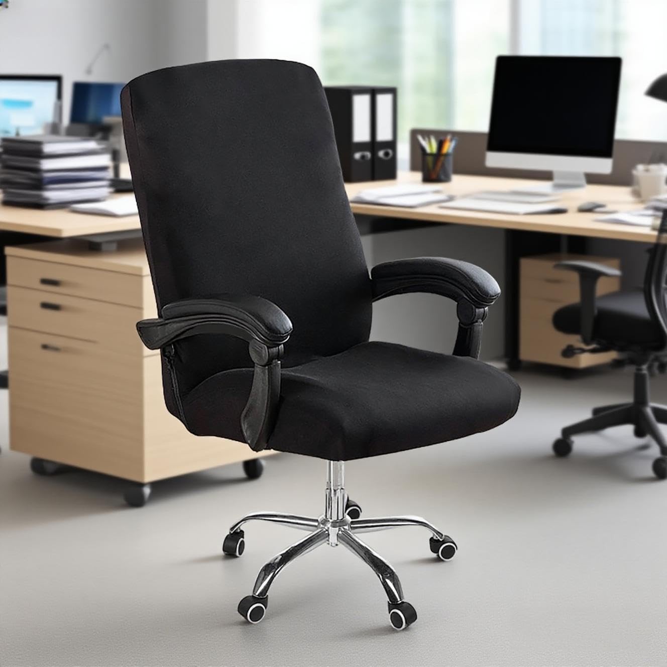 DVLOL Computer Office Chair Cover with Large | No Armrests, Black