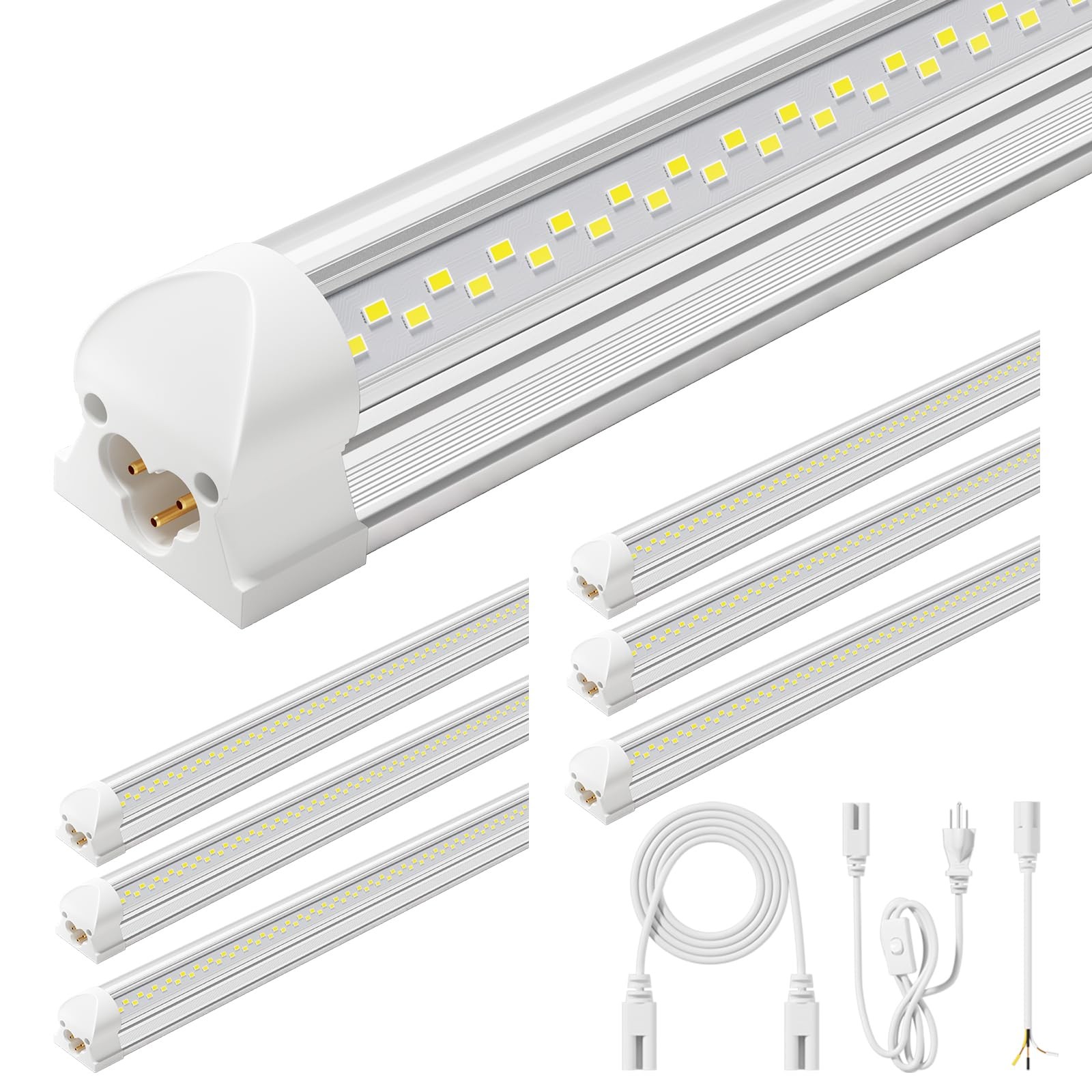 6 Pack 4FT 50W LED Shop Light 7500LM 5000K V Shape Linkable Fixture Garage