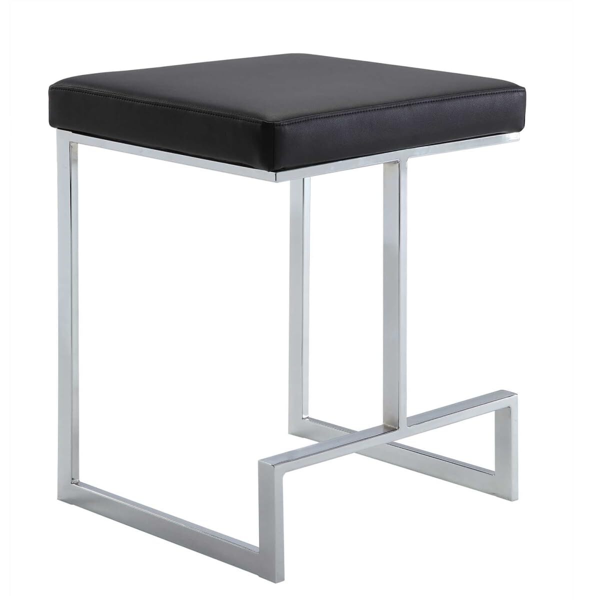 24 Black And Silver Faux Leather And Steel Backless Counter Height Bar Chair