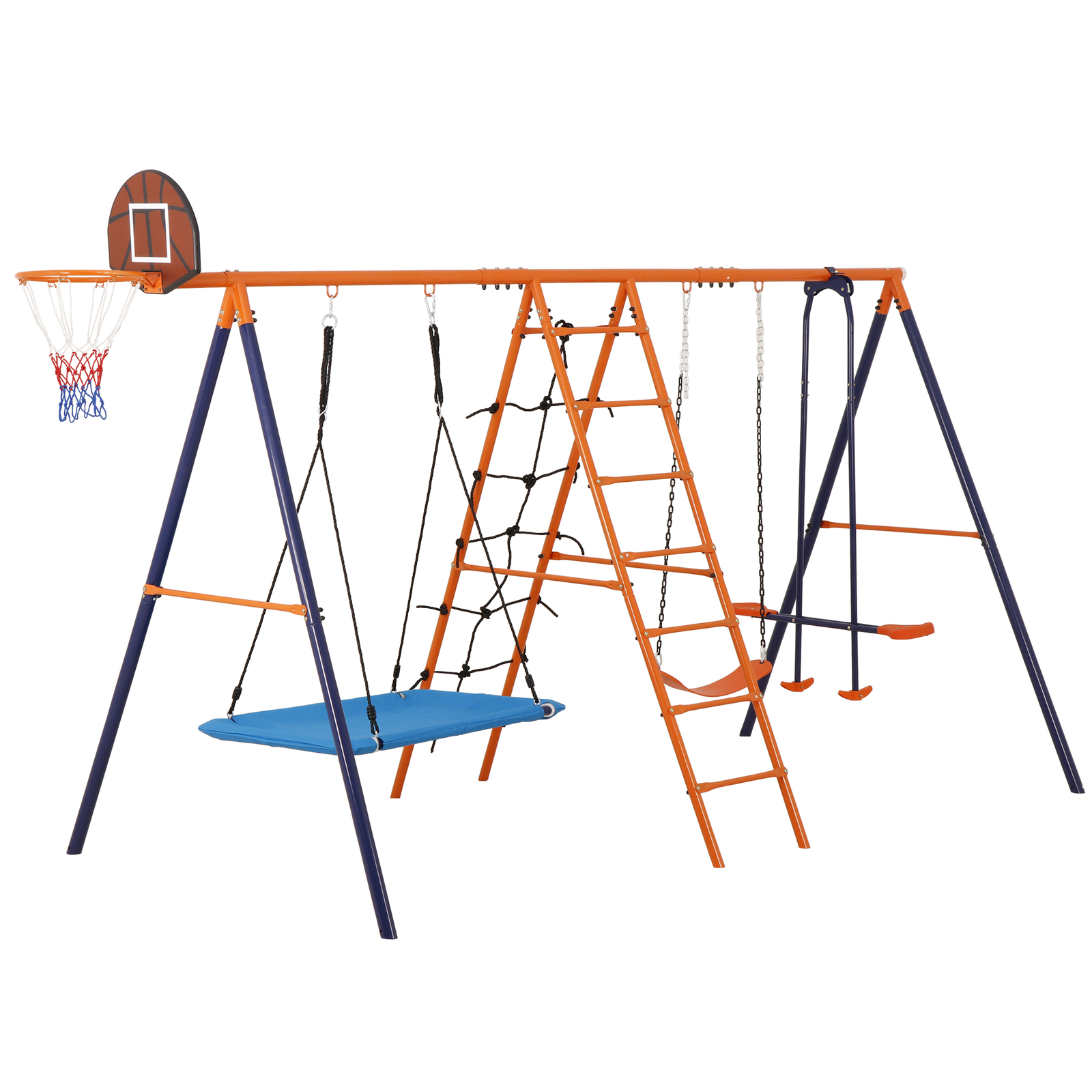6 in 1 Swing Set Outdoor Kids Play Ground with Safety Frame for Backyard Park