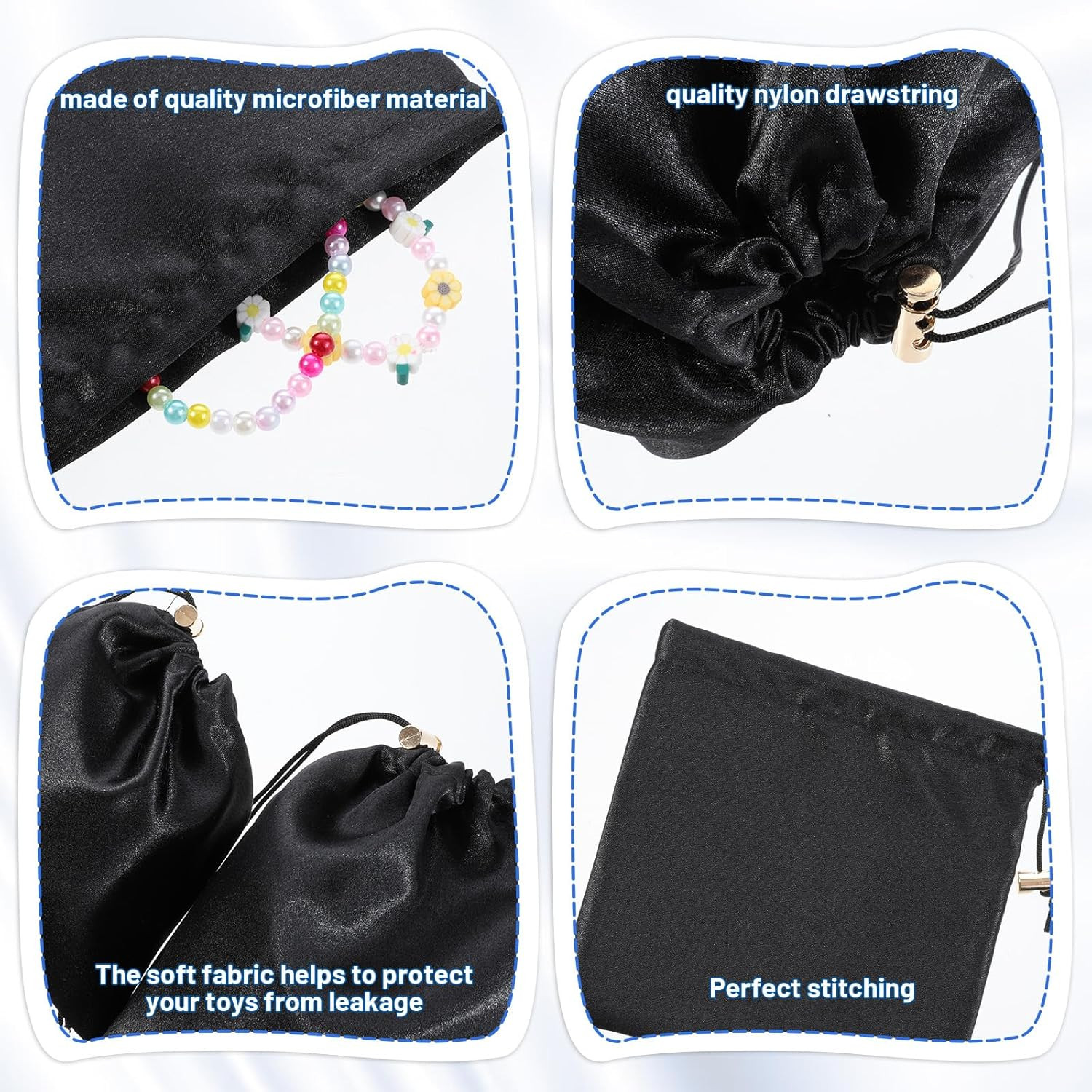 Toy Storage Bags, 6 Pcs Quality Satin Silk Drawstring Pouch Adjustable Microf...