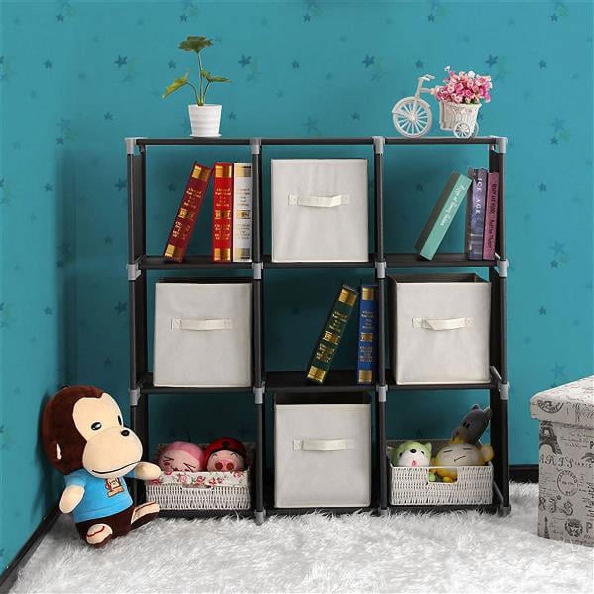 Black 3-Tier 9-Cube Storage Organizer Steel Waterproof Fabric Shelves