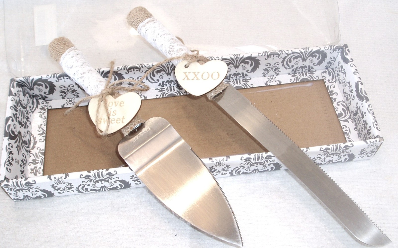 TANG SONG STAINLESS STEEL BURLAP LACE DESIGN WEDDING CAKE KNIFE & SERVING SET