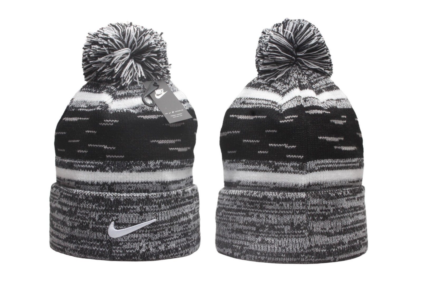 Nike Winter Knit Beanie Pom Hat Black/White Acrylic Warm Adult Unisex New