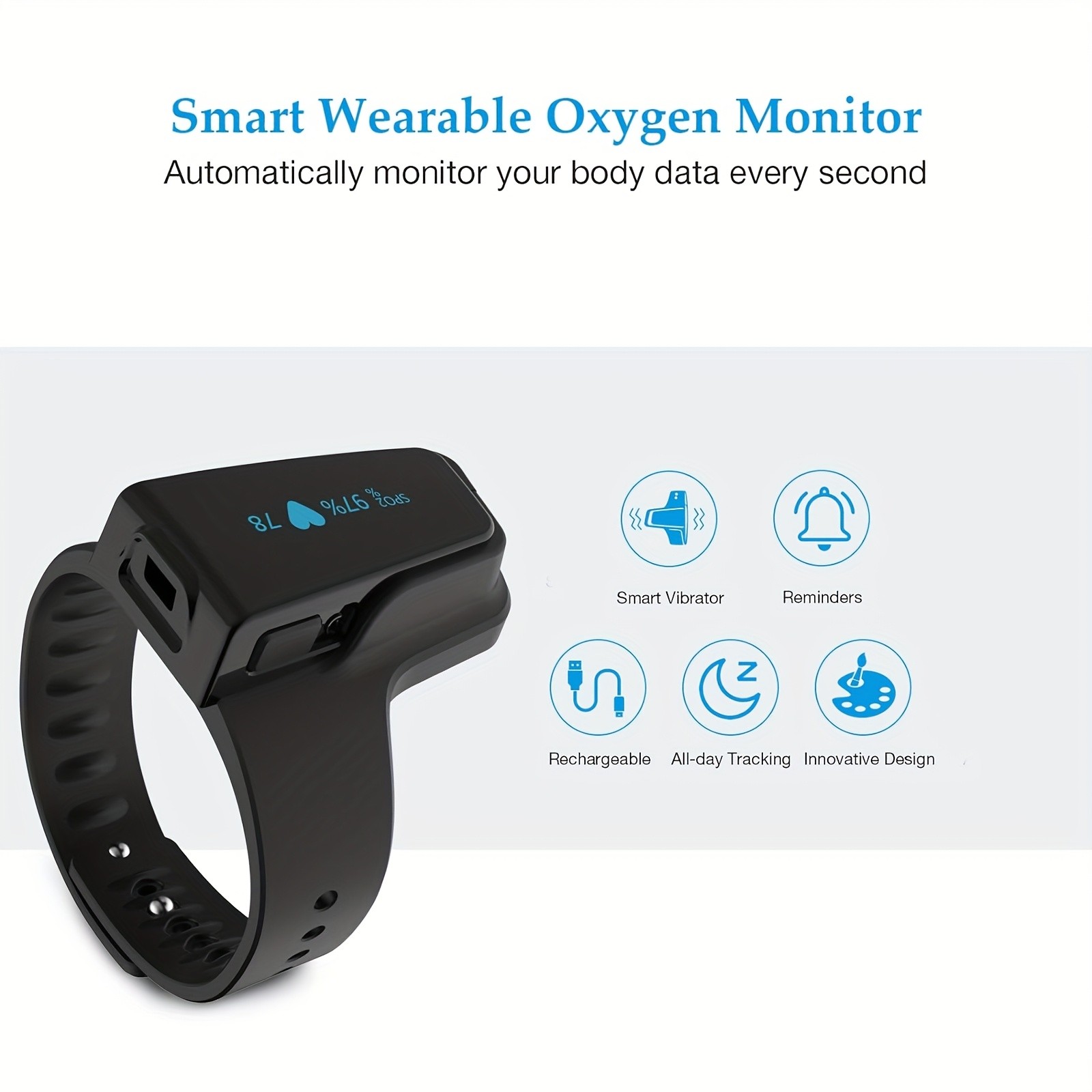 O2 Max Wrist Oximeter 24H SpO2 Heart Rate Monitor Vibration Alert Sleep Fitness