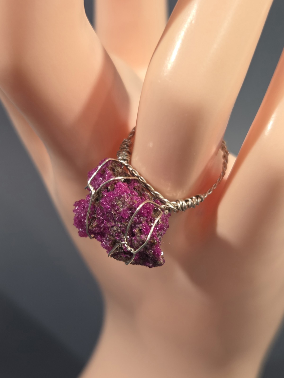 Genuine Handcrafted 999 Fine Silver Wirewrapped Ring With Rough Ruby Corundum