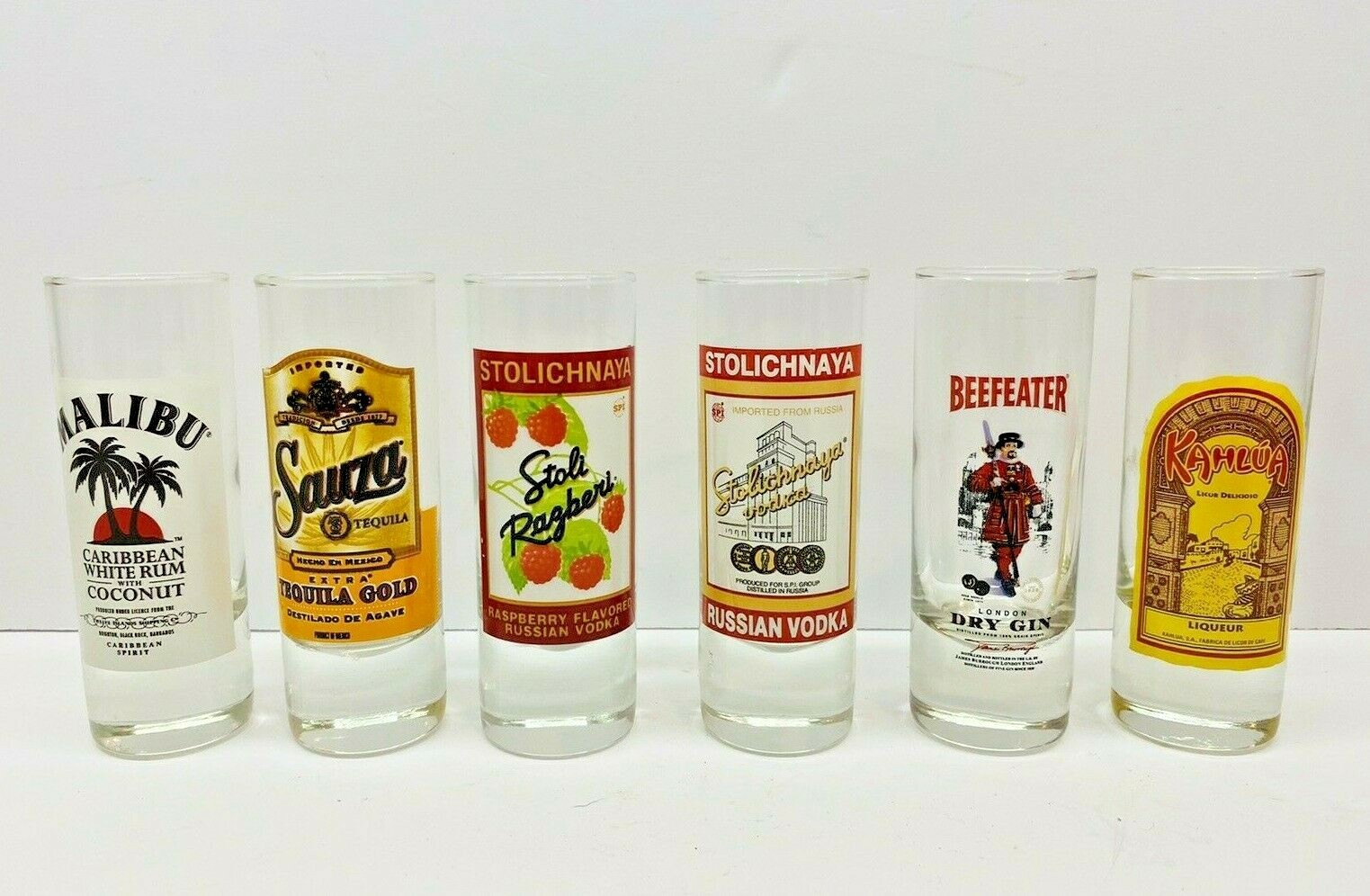 Set Of 6 Luminarc 2 Oz Liquor Label Shot Glasses