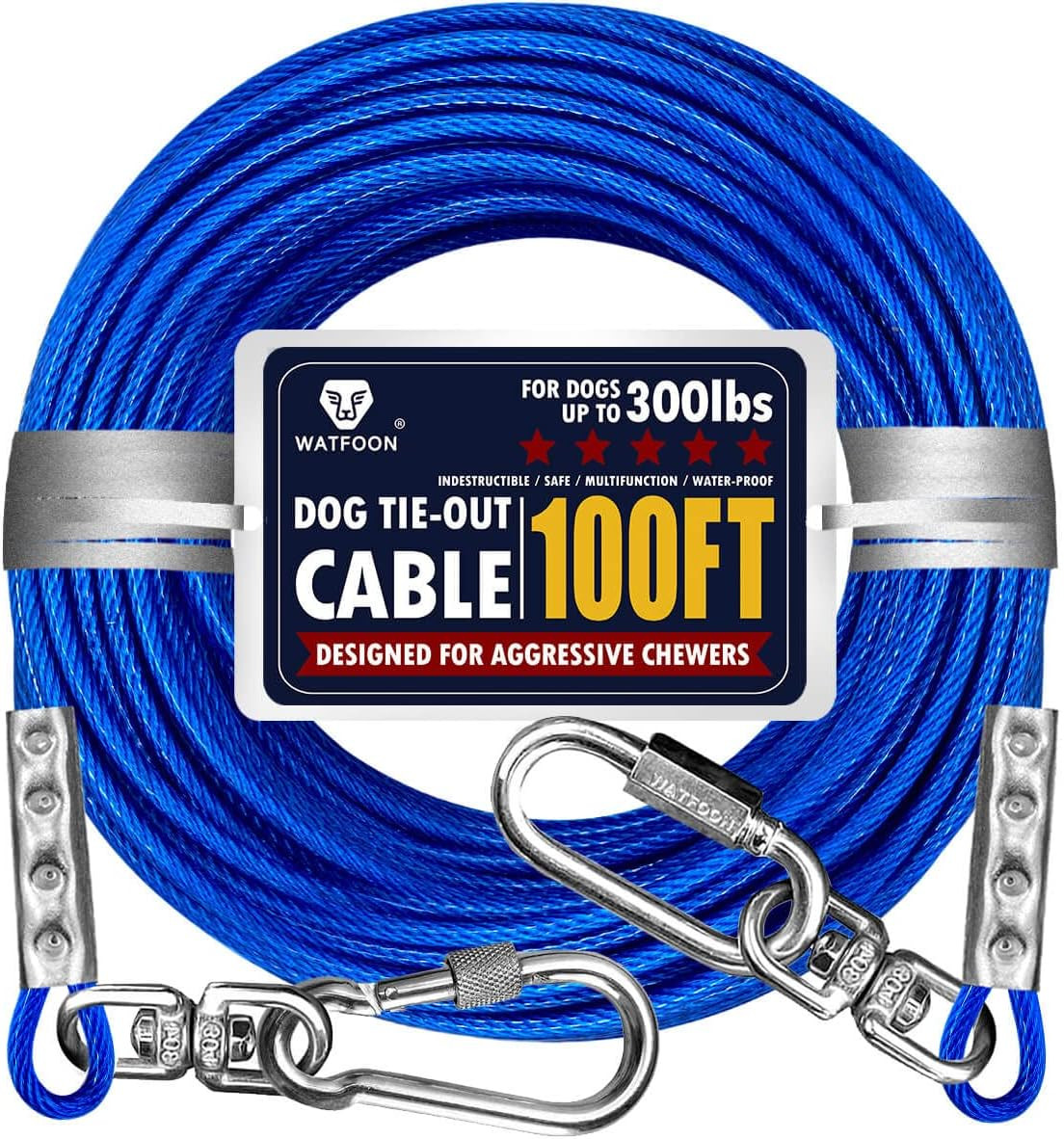Tie Out Cable for Dogs up to 300Lbs,100Ft Extra Strong 1000Lbs Break Strength Ti