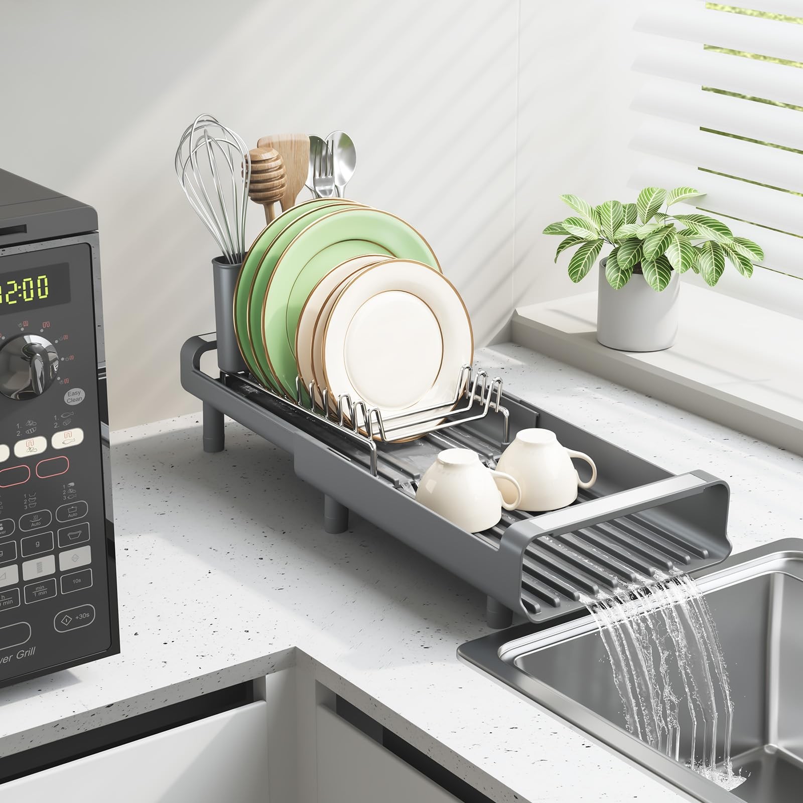 Small Dish Drying Rack, Mini Expandable Compact Dish Rack, Slim Extendable St...