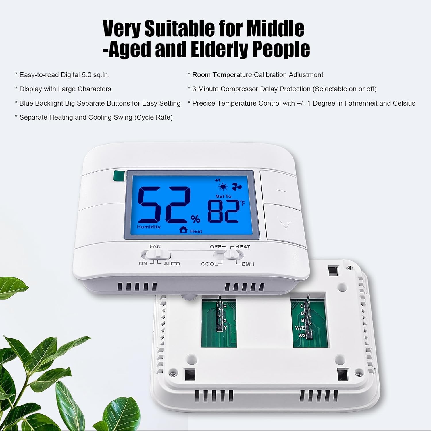 Thermostat Non Programmable Heat Pump for House Blue Backlight