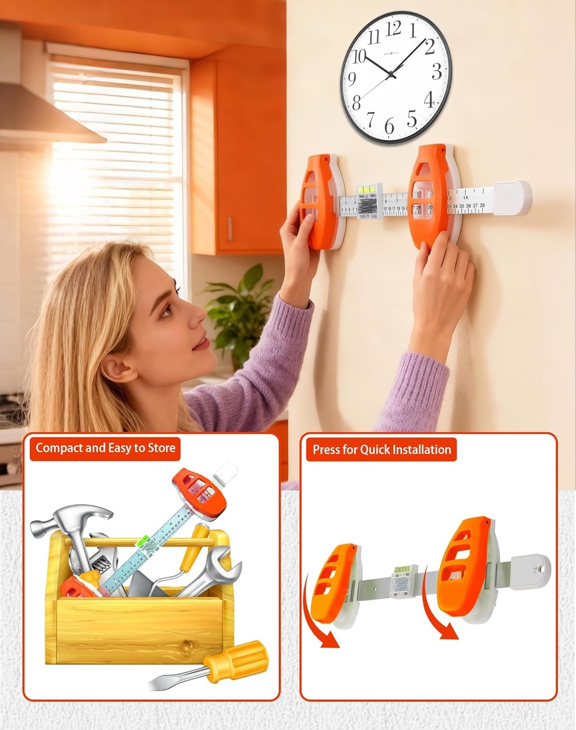 Level Ruler Picture Hanging Tool with Level – Precision Wall Mount Guide