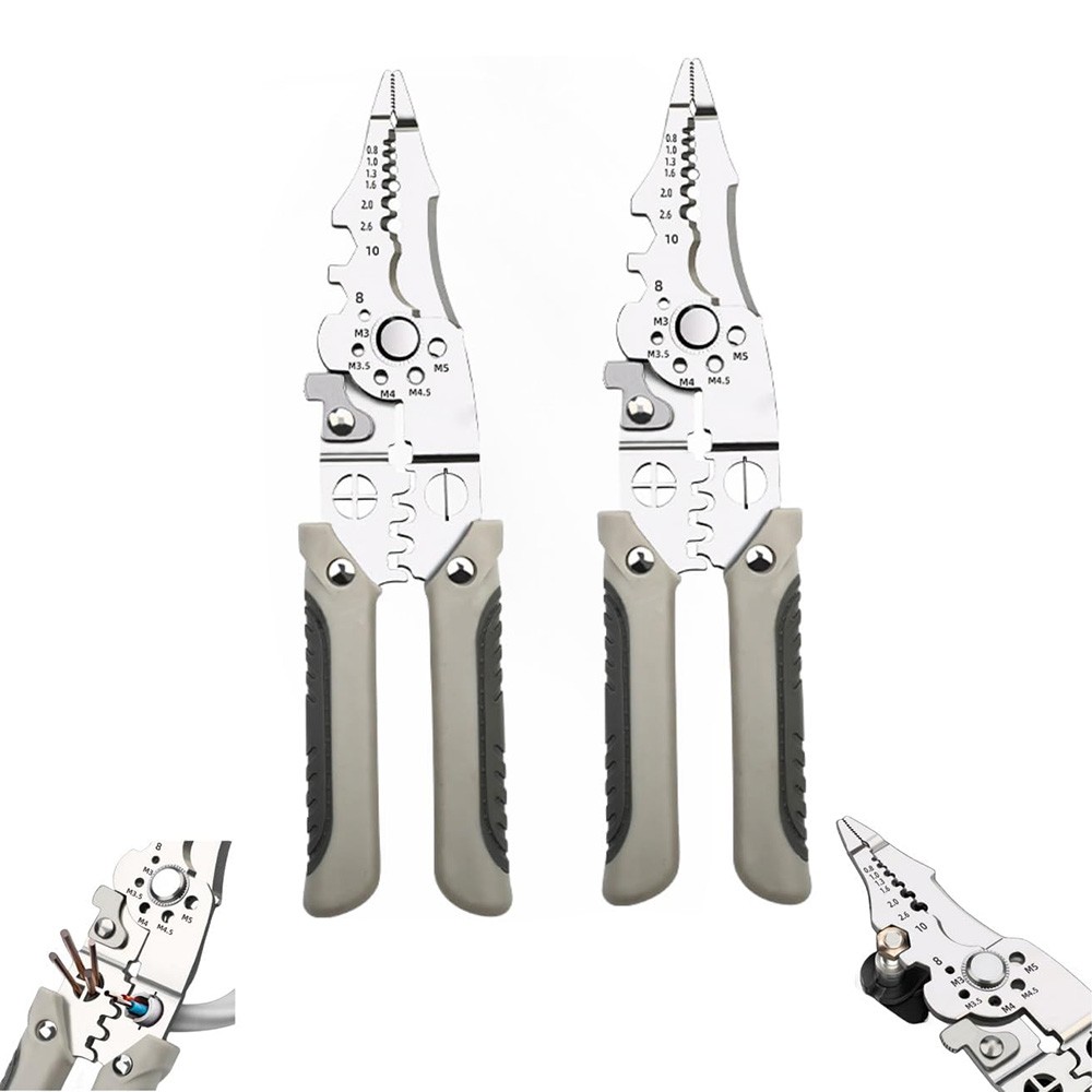 2 PACK Multifunctional Wire Stripper Crimper Cable Cutter Pliers Adjustable Tool