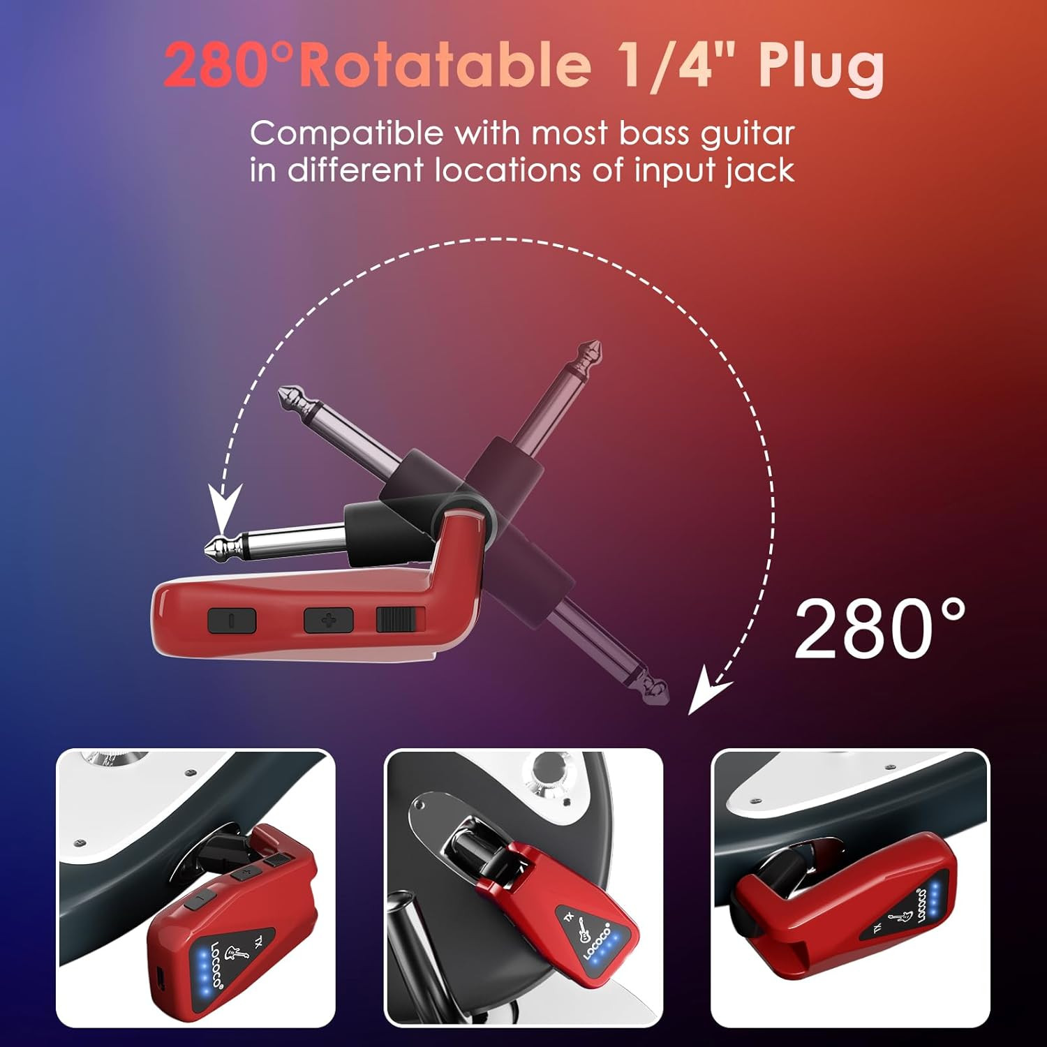Wireless Guitar System Transmitter Receiver: UHF Cordless 164 Feet Range - 6 Cha