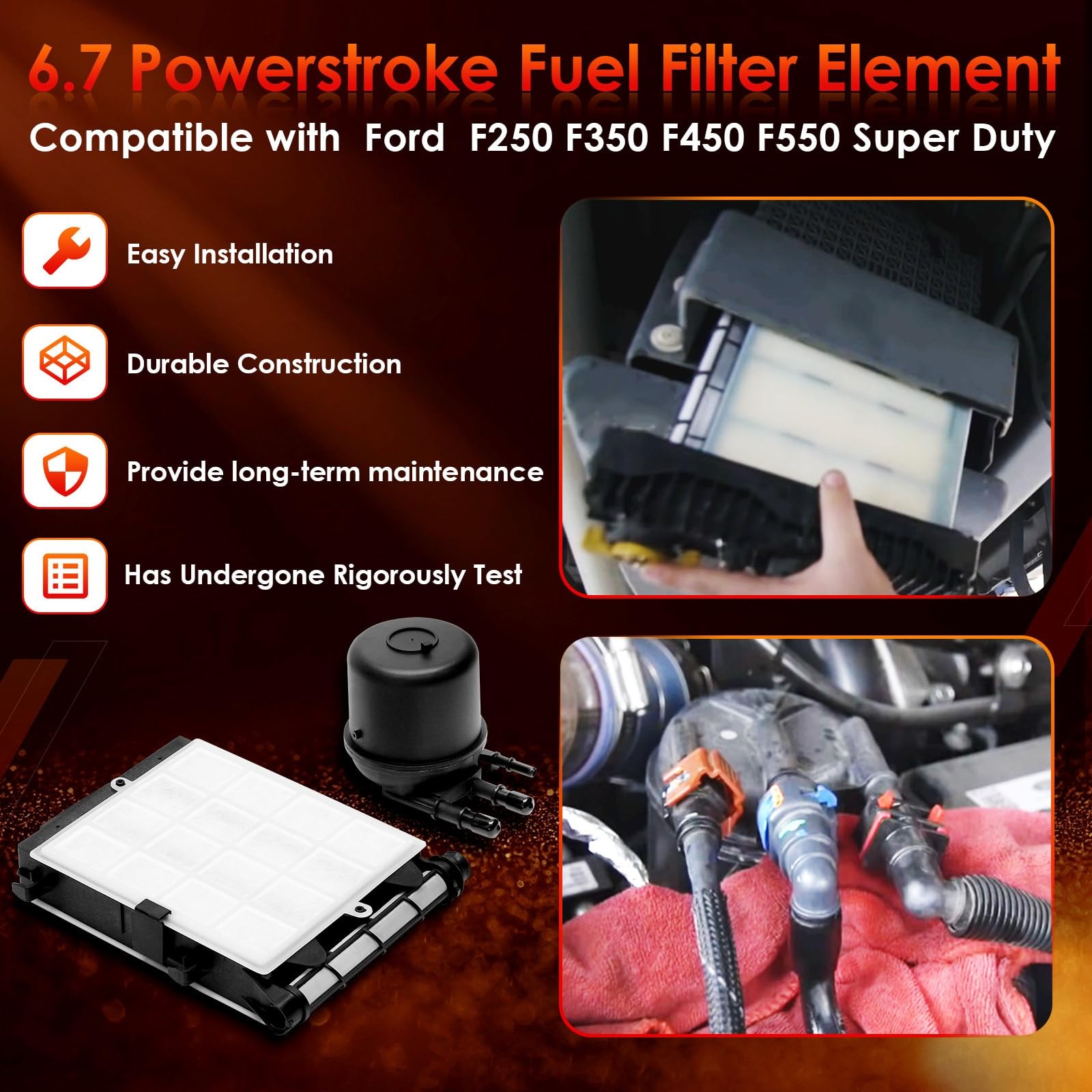 6.7 Powerstroke Fuel Filter Element, Compatible With 2017-2023 Ford FD-4624