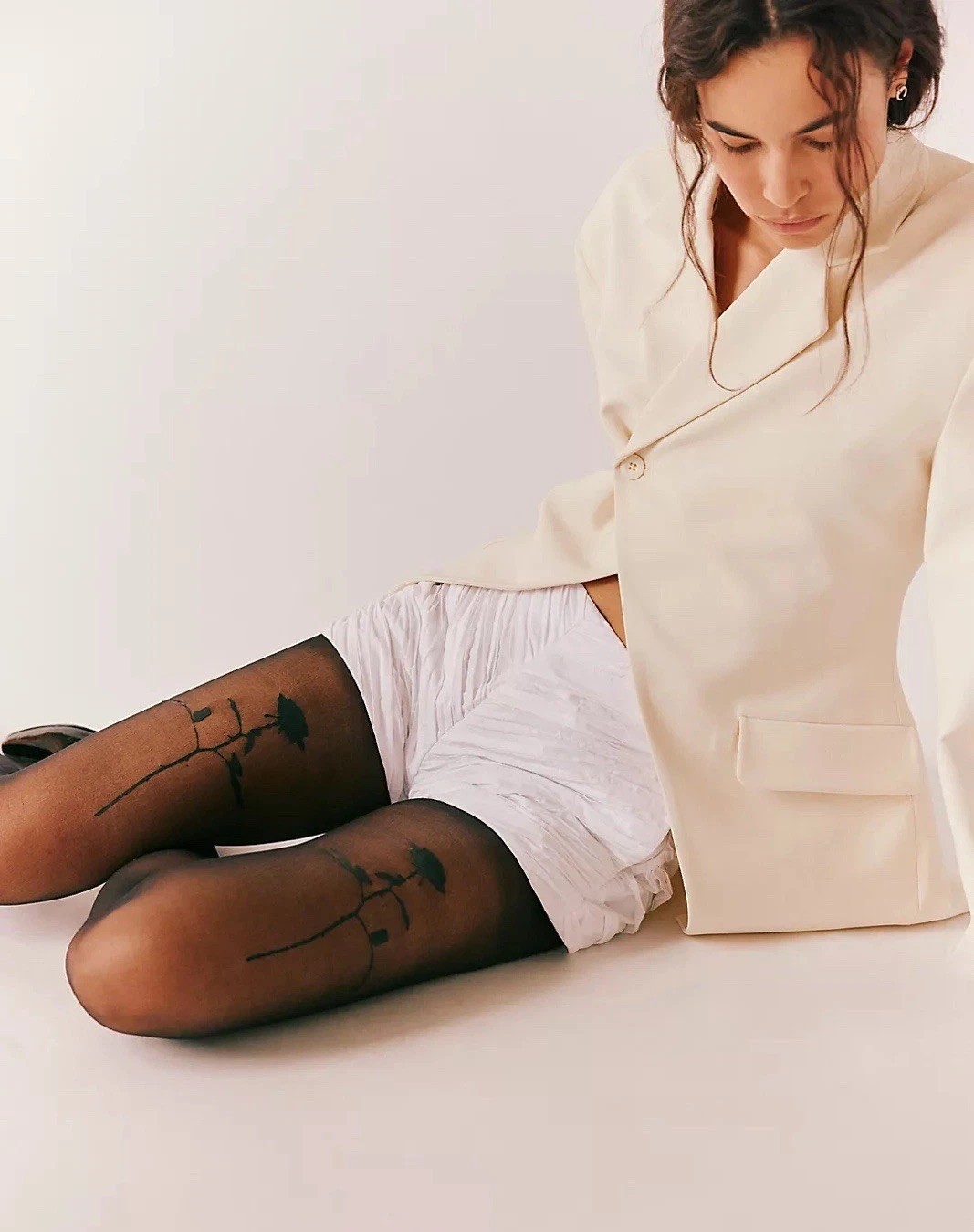 Free People Rose Tattoo Tights In Sheer Black One Size NWT $38