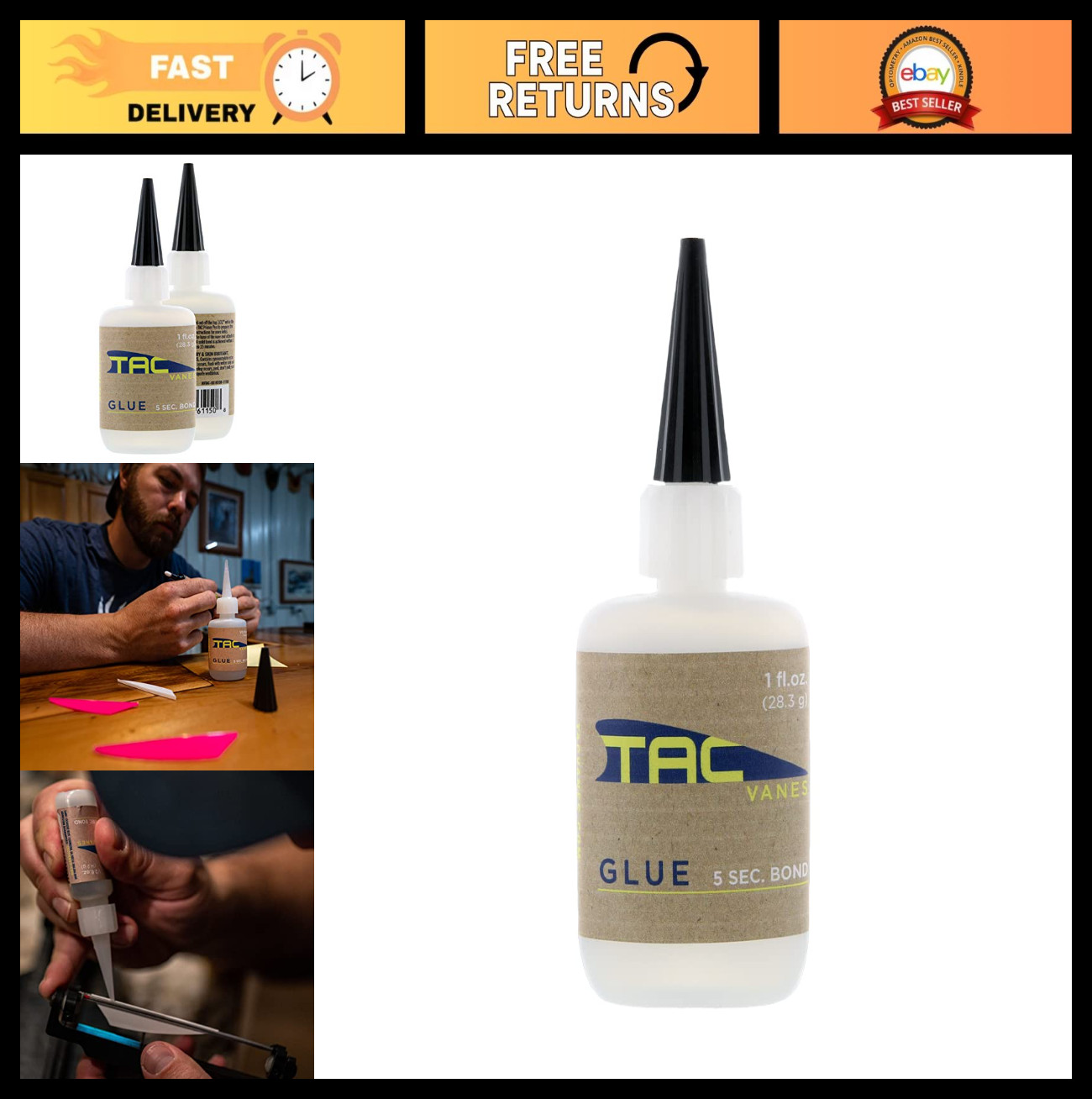 Archery Fletching Glue - Fast-Bonding Adhesive for Vanes, 1 Fl. Oz, Durable Hold
