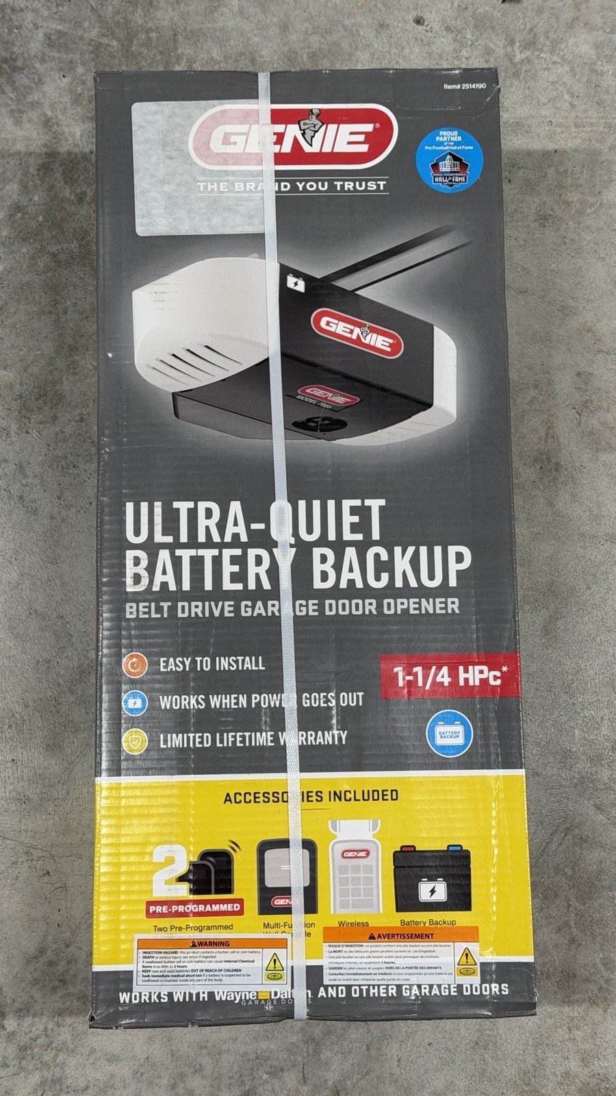 NEW Genie 1-1/4 HPc Belt Drive Garage Door Opener with Battery Backup 38959Y