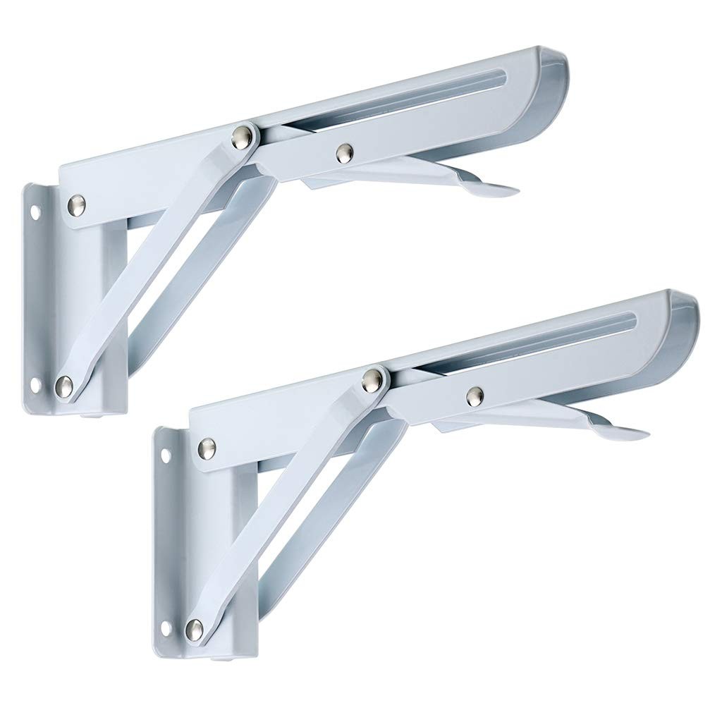 Sumnacon Sturdy Folding Shelf Brackets - Heavy Duty White Metal Triangle Table B
