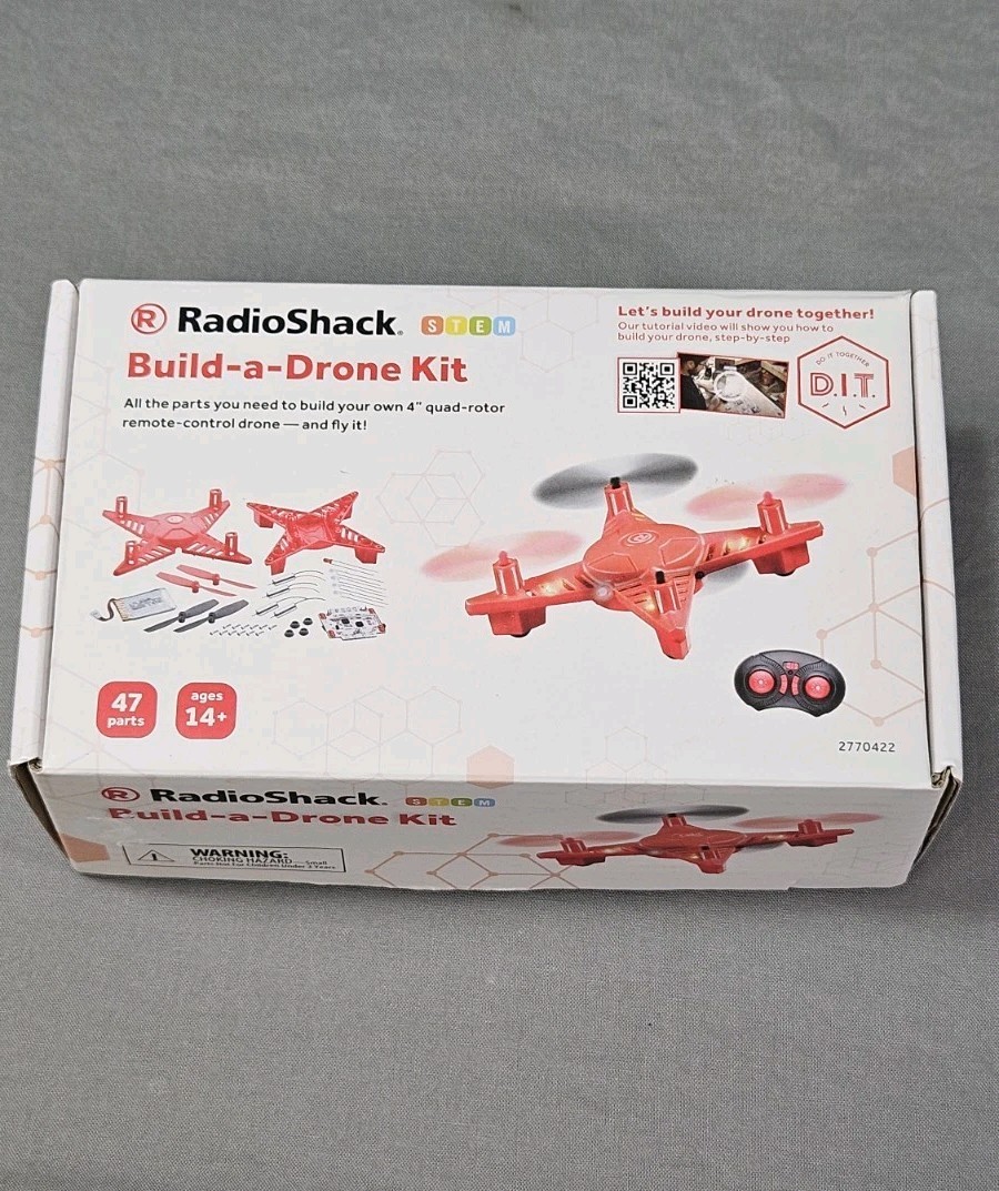 Vintage RadioShack, Build-a-Drone Kit with Remote Control - Red, Works!