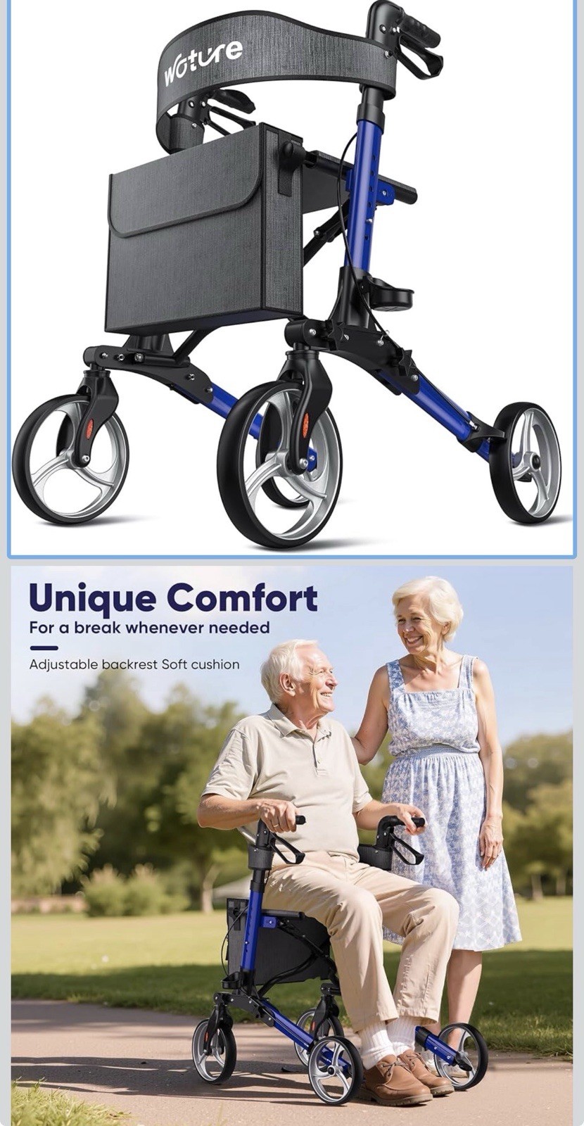 Walkers for Seniors, Foldable Walker with Seat, Rollator Walker - Blue