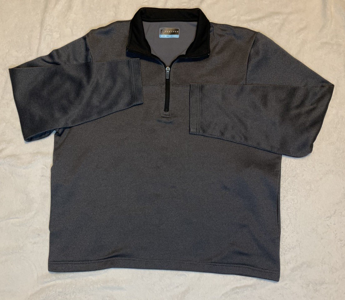 Mens PGA TOUR long Sleeve 1/4 Zip Pullover Blue Grey Size Small w/Pockets