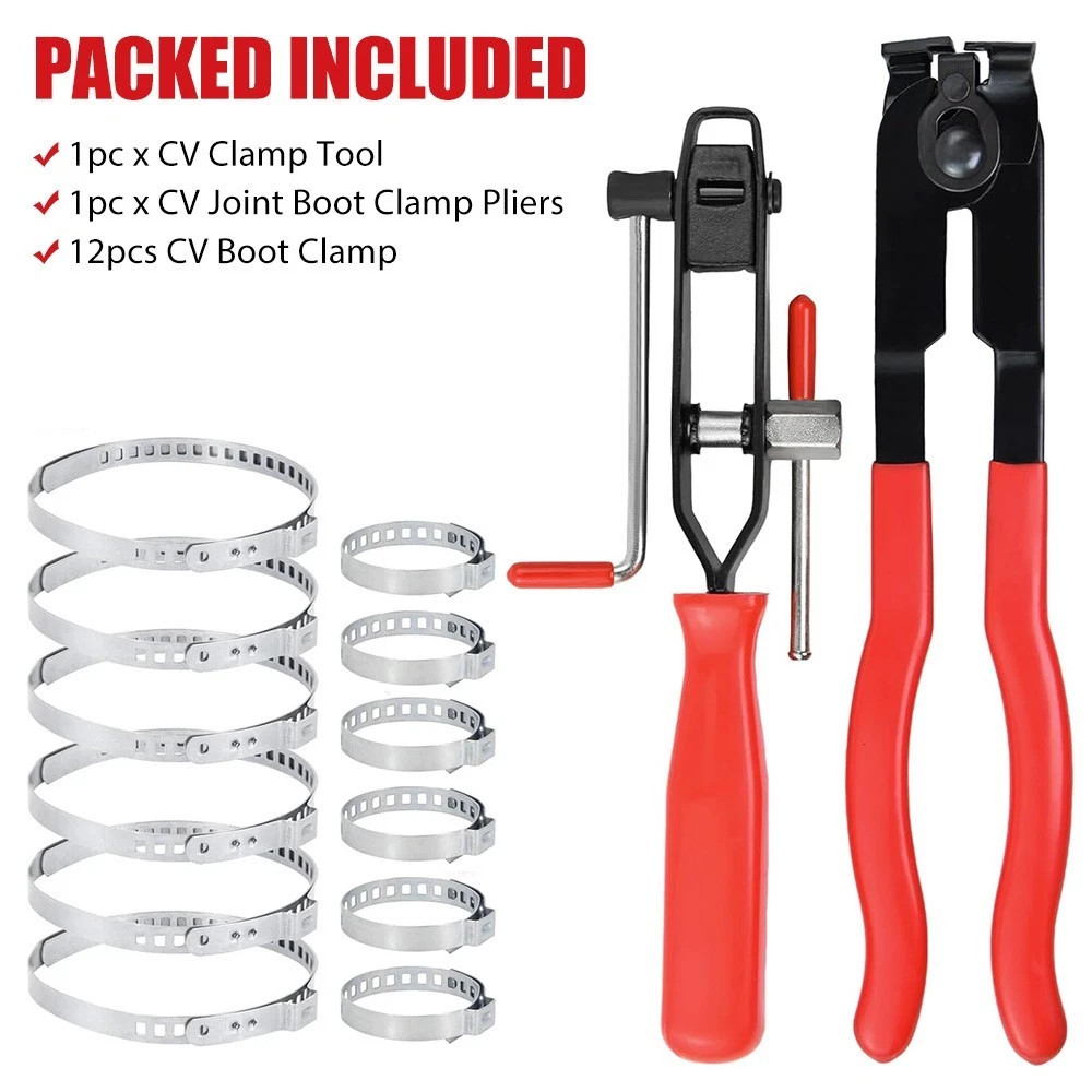 14Pcs CV Joint Boot Clamp Pliers with CV Boot Clamps Kit Ear Type Banding Tool