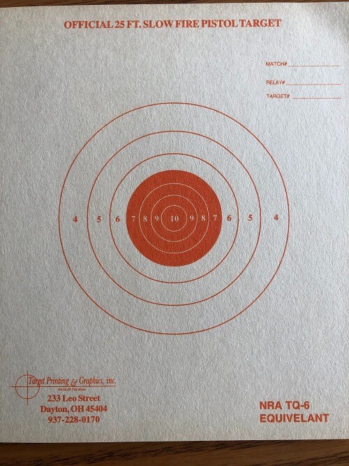 TQ-6 Equivalent 25 Foot Slow Fire Pistol Target - 100 targets on paper (Red).