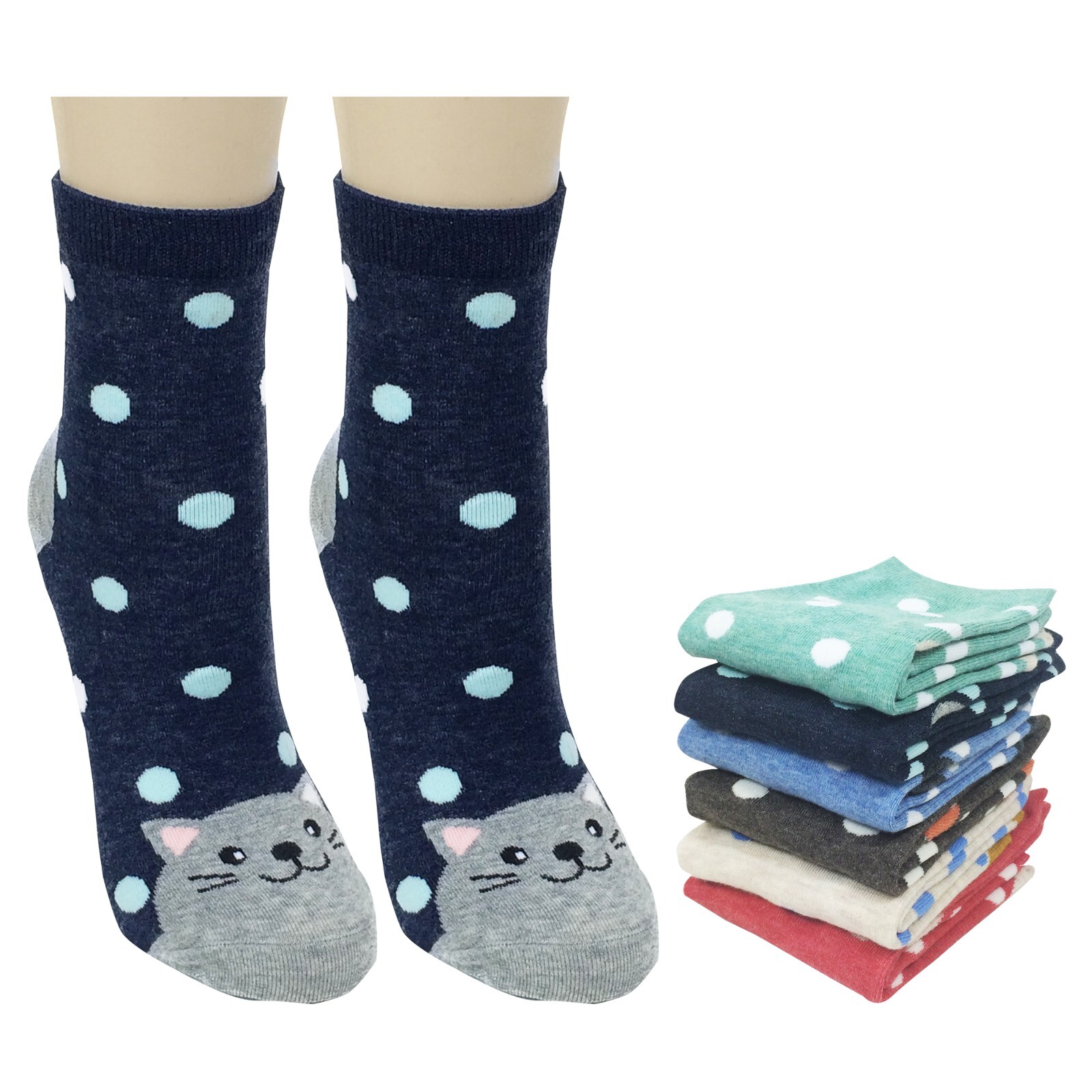 Wrapables Novelty Mix Animal Print Crew Socks (6 pack) Cute For Kids Teenagers.