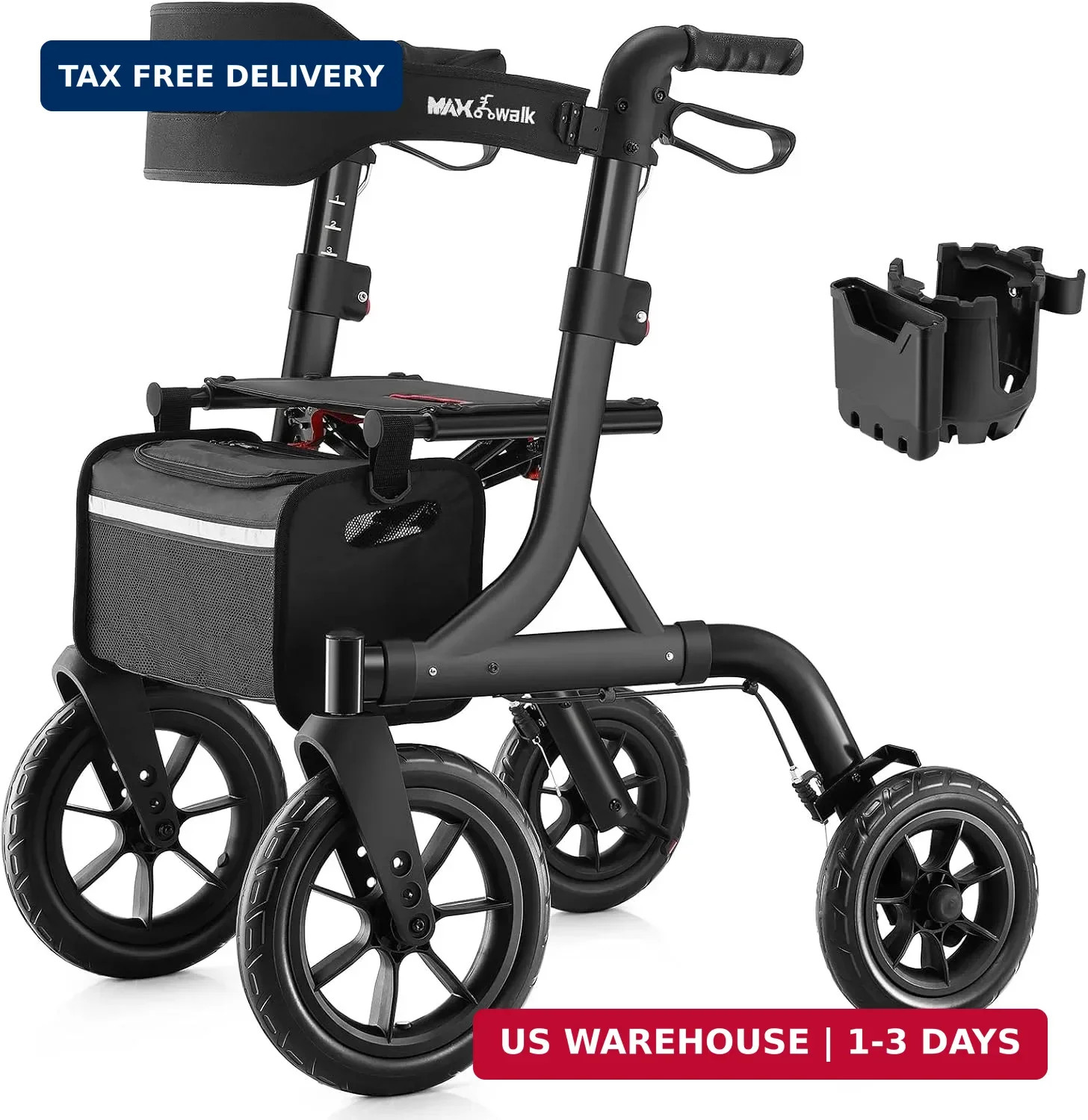 MAXWALK Walkers for Seniors, Foldable Rollator Walker with Seat & Backrest | 12"