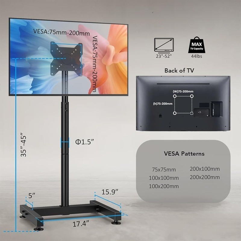 Floor Stand for 13-50 inch Screens Holds 77lbs Tilting Height Adjustable Monitor